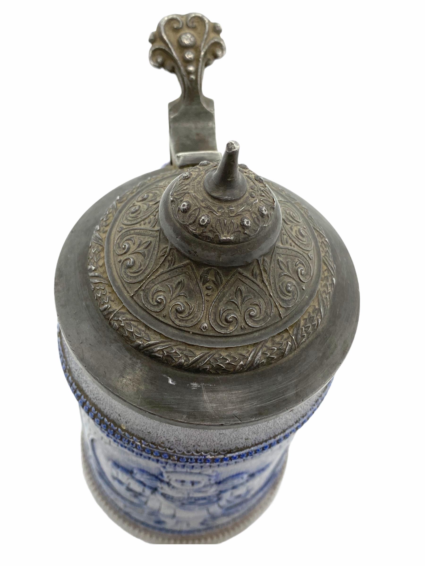 Pottery Beautiful Antique Germany Lidded Beer Stein Westerwald Salt Glazed, 1900s