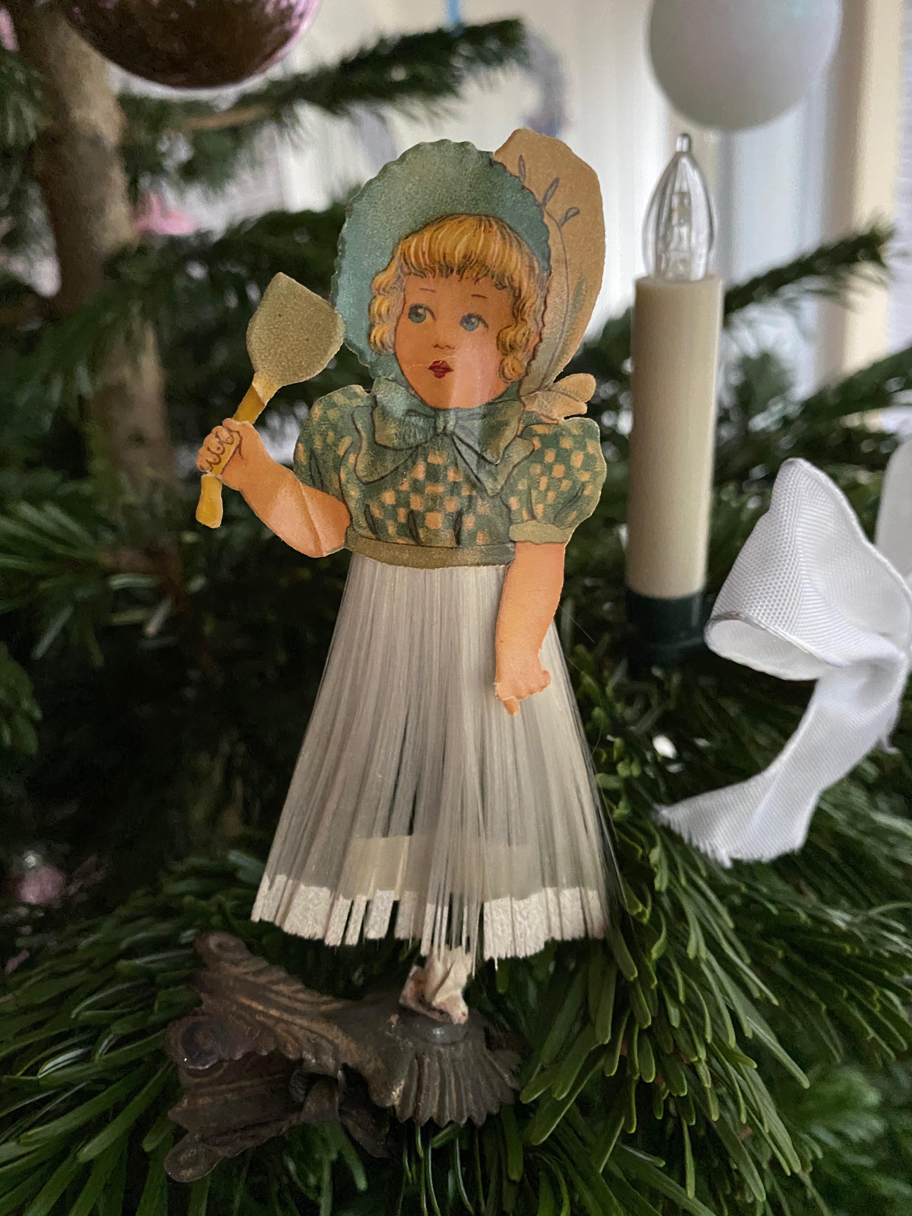 Beautiful Antique Girl Christmas Tree Clip-On Ornament, German, 1900s 3