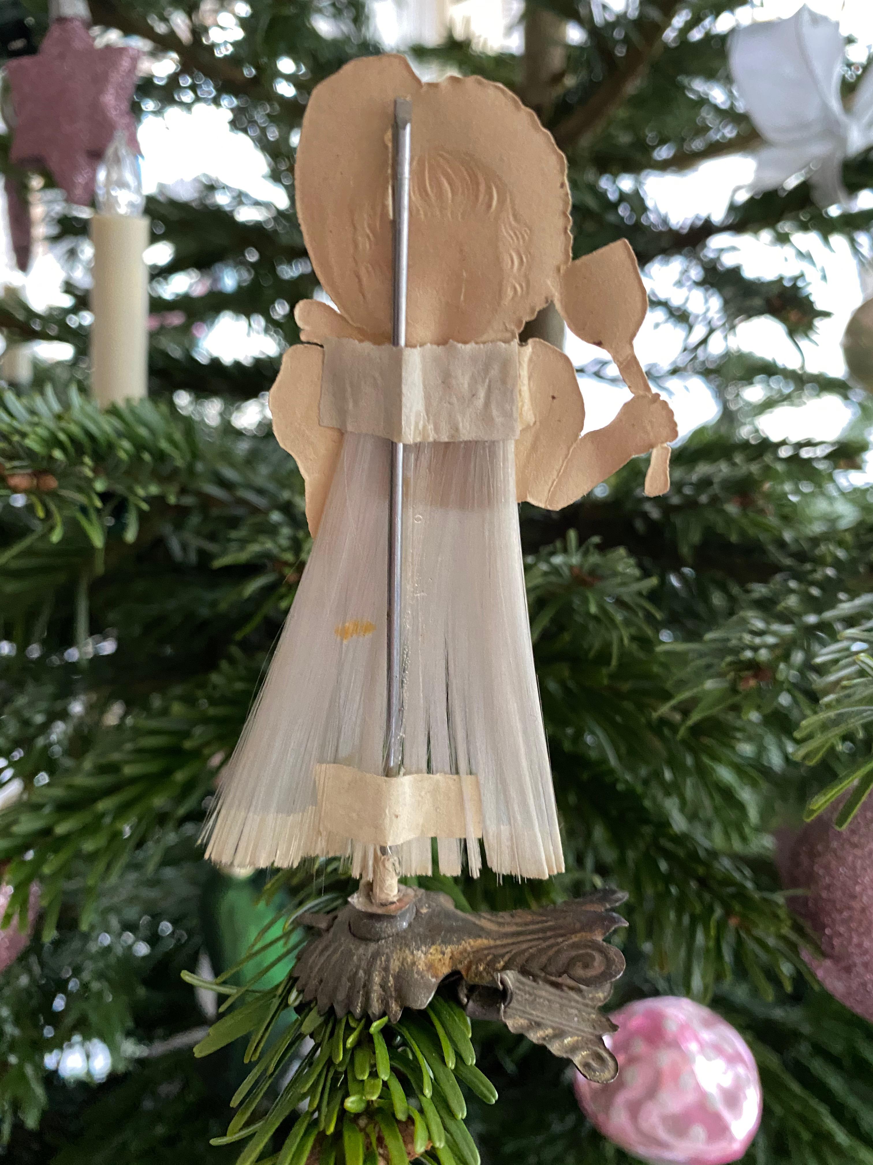 Early 20th Century Beautiful Antique Girl Christmas Tree Clip-On Ornament, German, 1900s