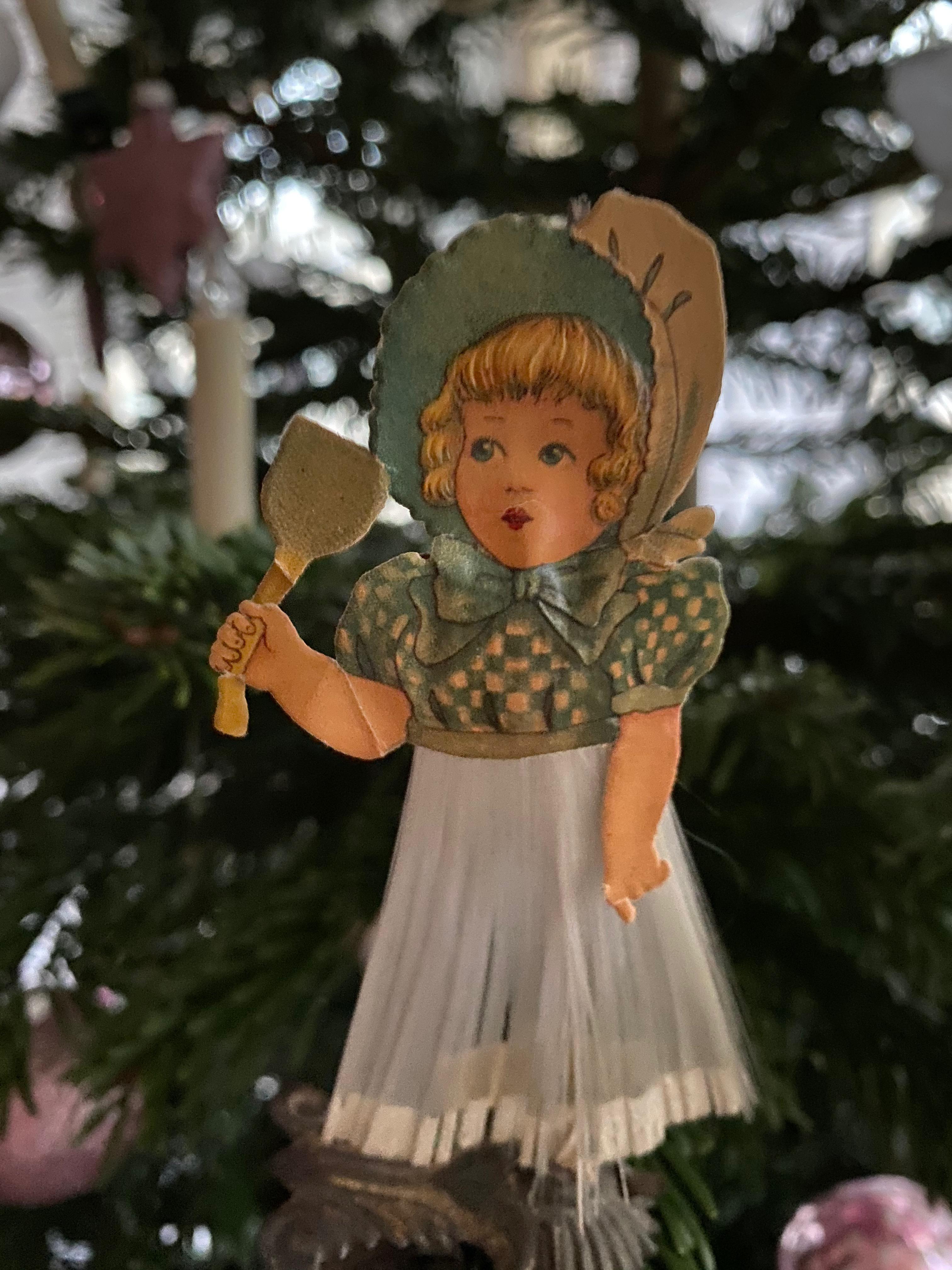 Glass Beautiful Antique Girl Christmas Tree Clip-On Ornament, German, 1900s