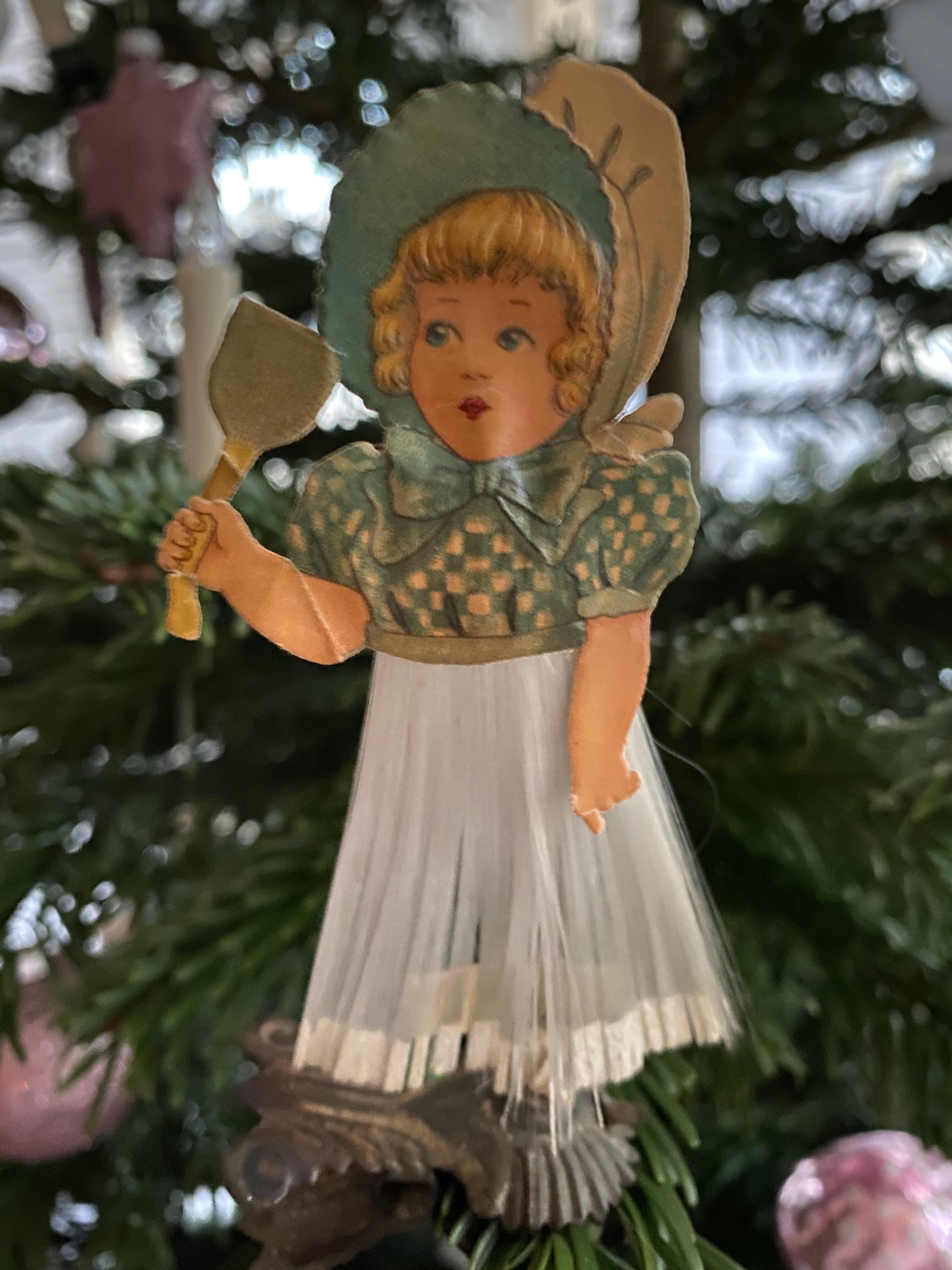 Beautiful Antique Girl Christmas Tree Clip-On Ornament, German, 1900s 1