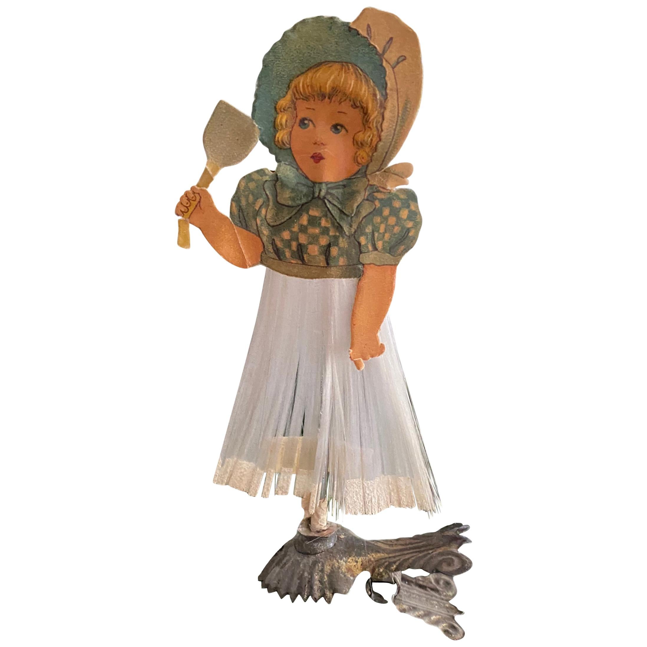 Beautiful Antique Girl Christmas Tree Clip-On Ornament, German, 1900s