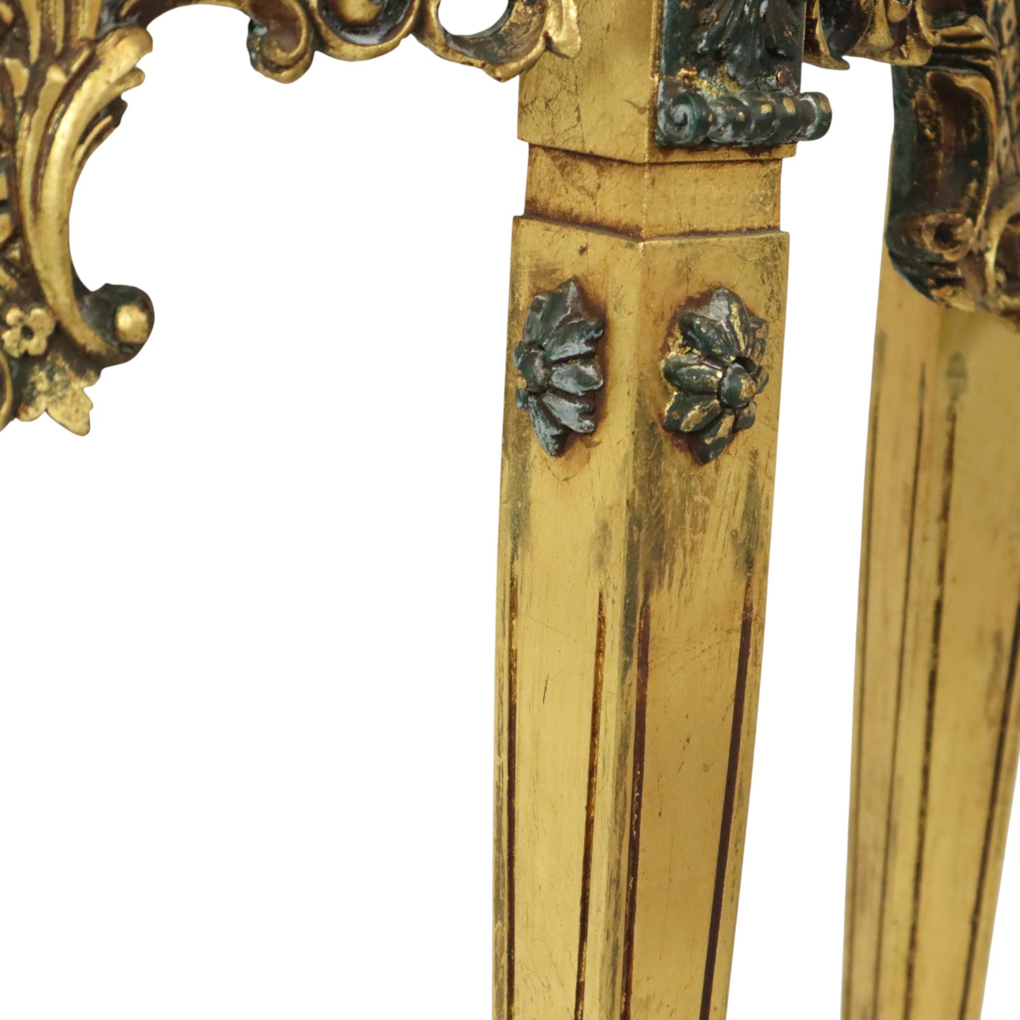 Beautiful Antique Gold Leaf Gilded Console Marble Louis XVI Style 5