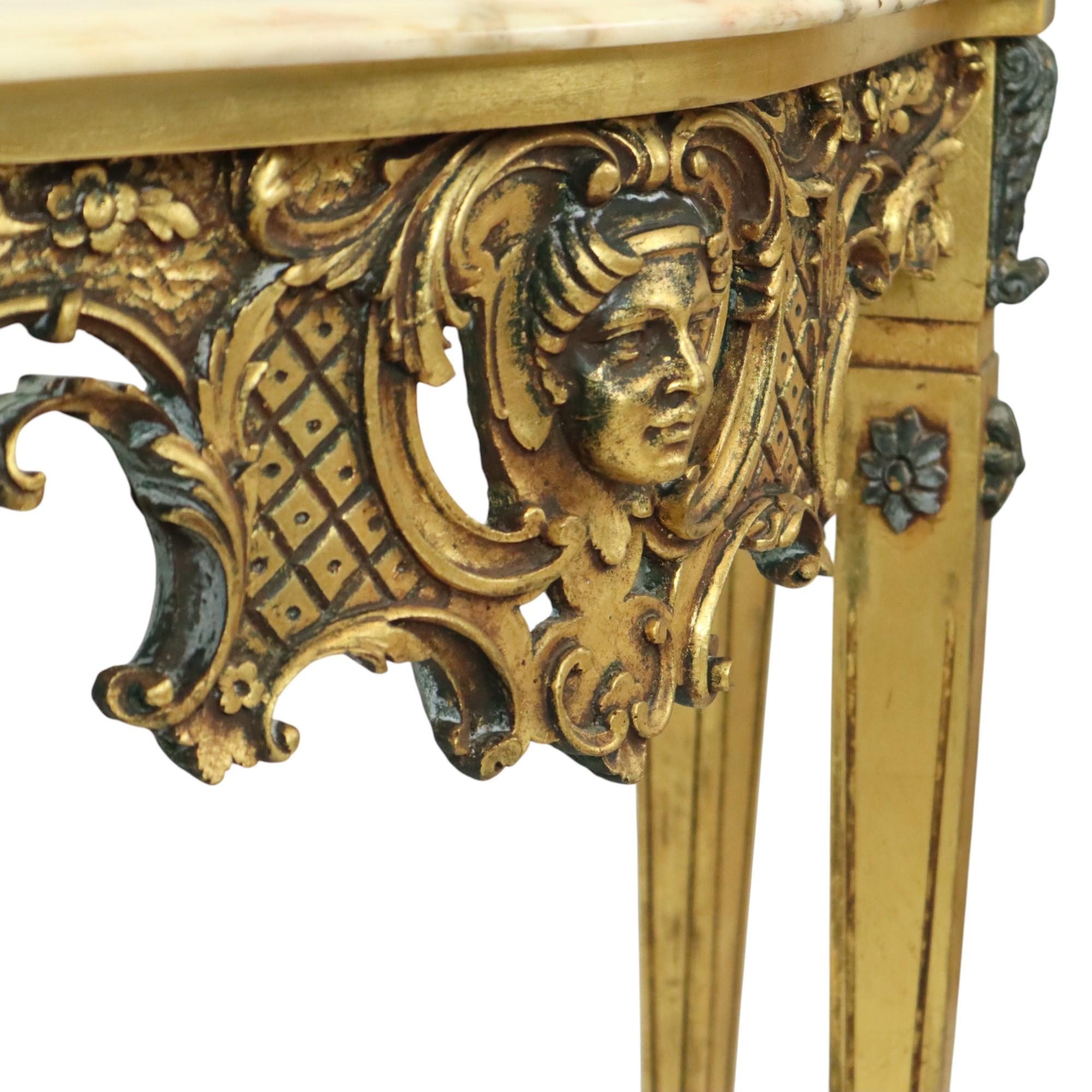 Beautiful Antique Gold Leaf Gilded Console Marble Louis XVI Style 6
