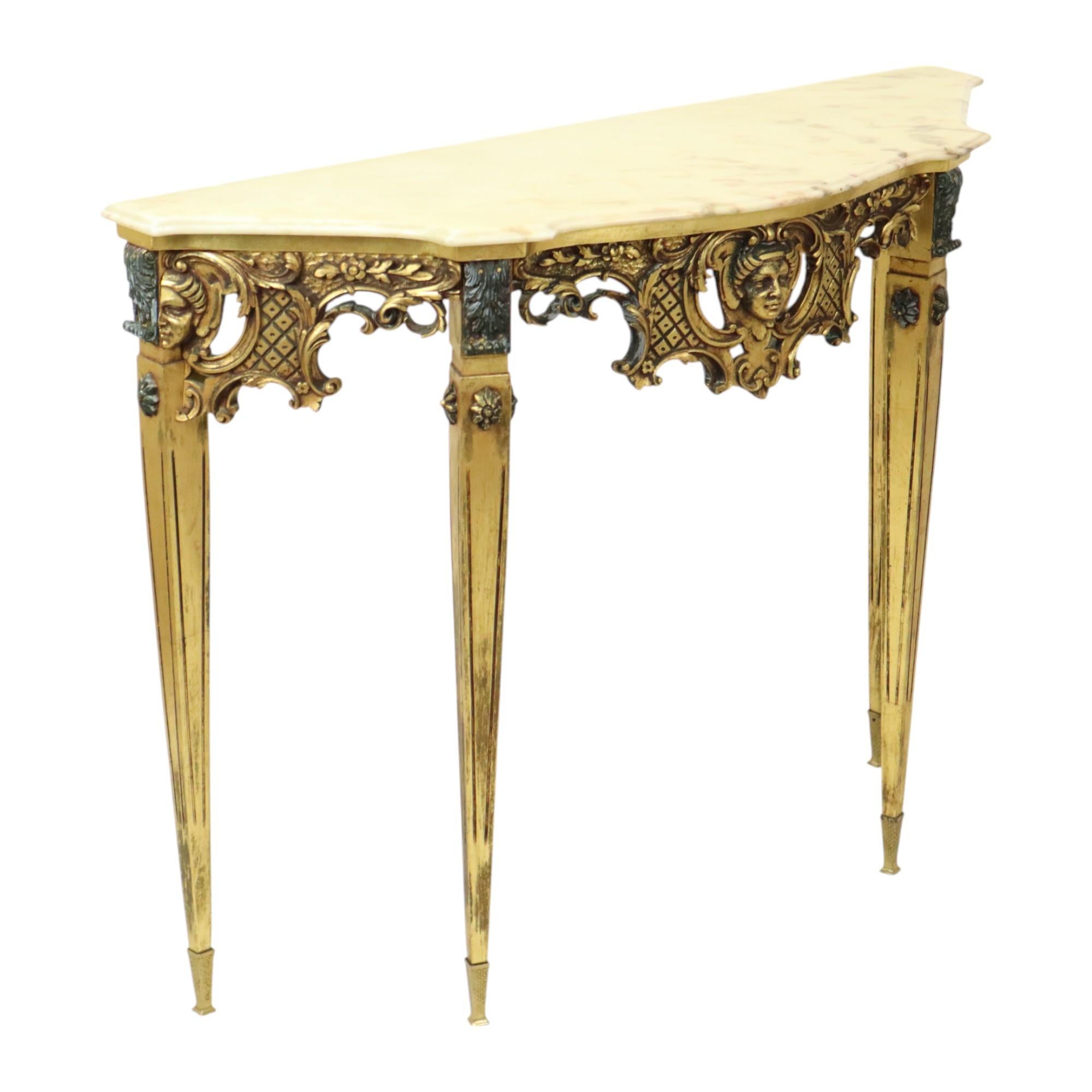 Beautiful Antique Gold Leaf Gilded Console Marble Louis XVI Style 7