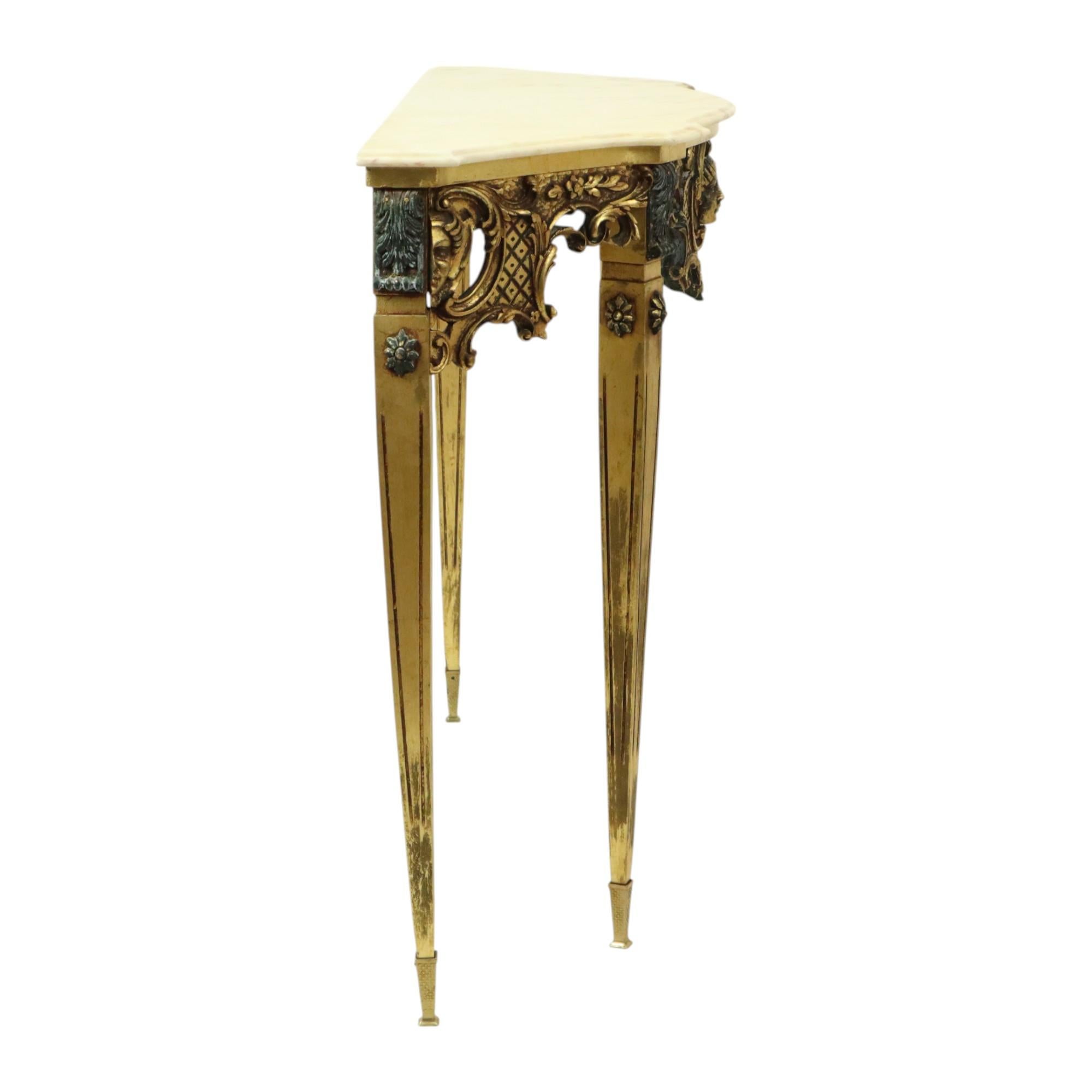 Beautiful Antique Gold Leaf Gilded Console Marble Louis XVI Style 8