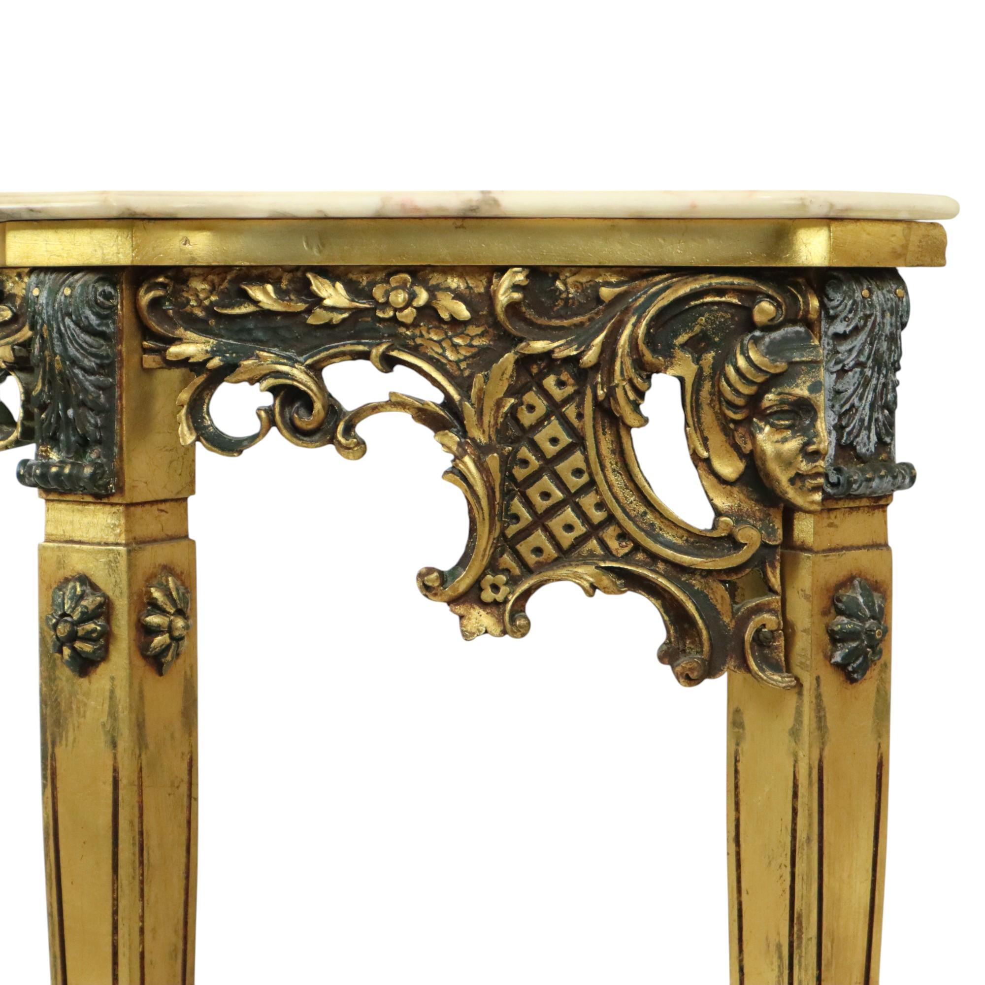 Beautiful Antique Gold Leaf Gilded Console Marble Louis XVI Style 11