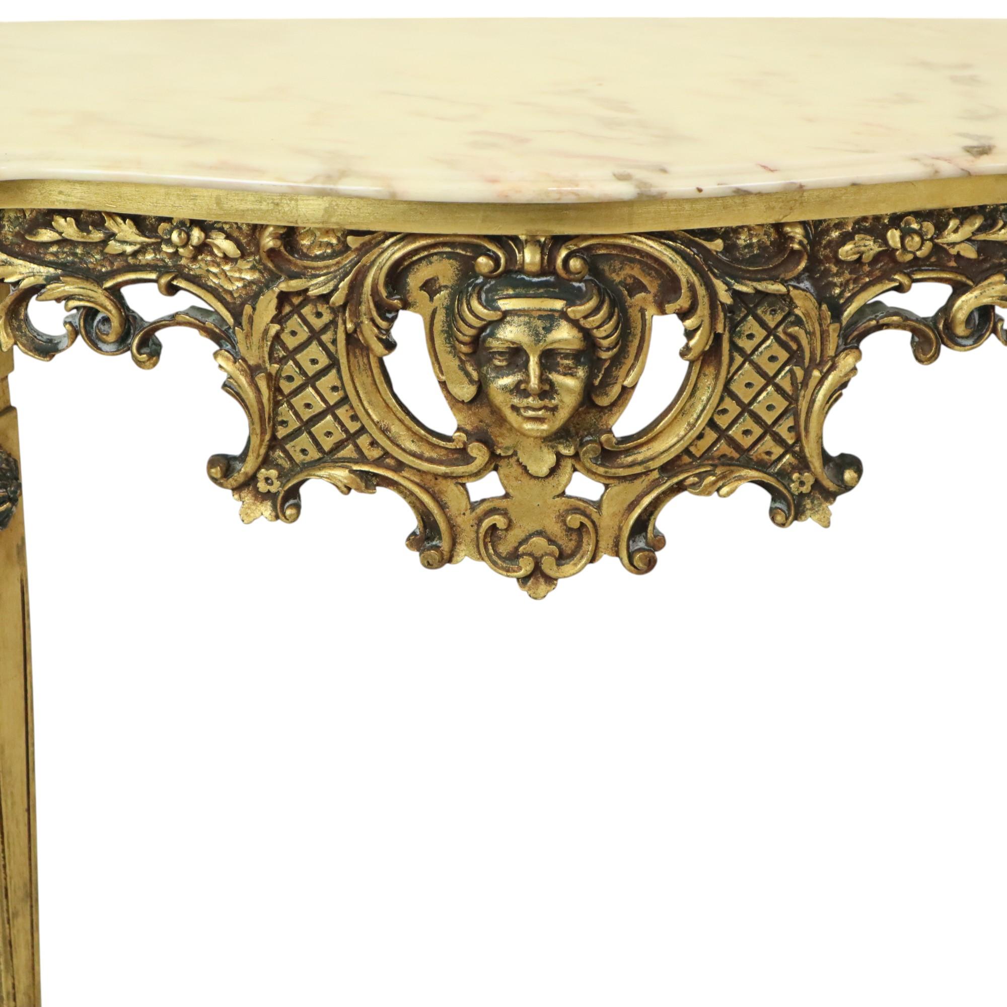 French Beautiful Antique Gold Leaf Gilded Console Marble Louis XVI Style