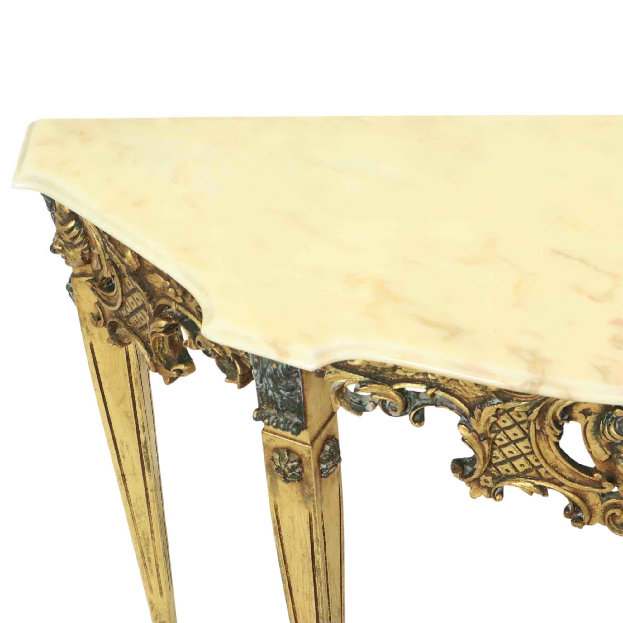 20th Century Beautiful Antique Gold Leaf Gilded Console Marble Louis XVI Style