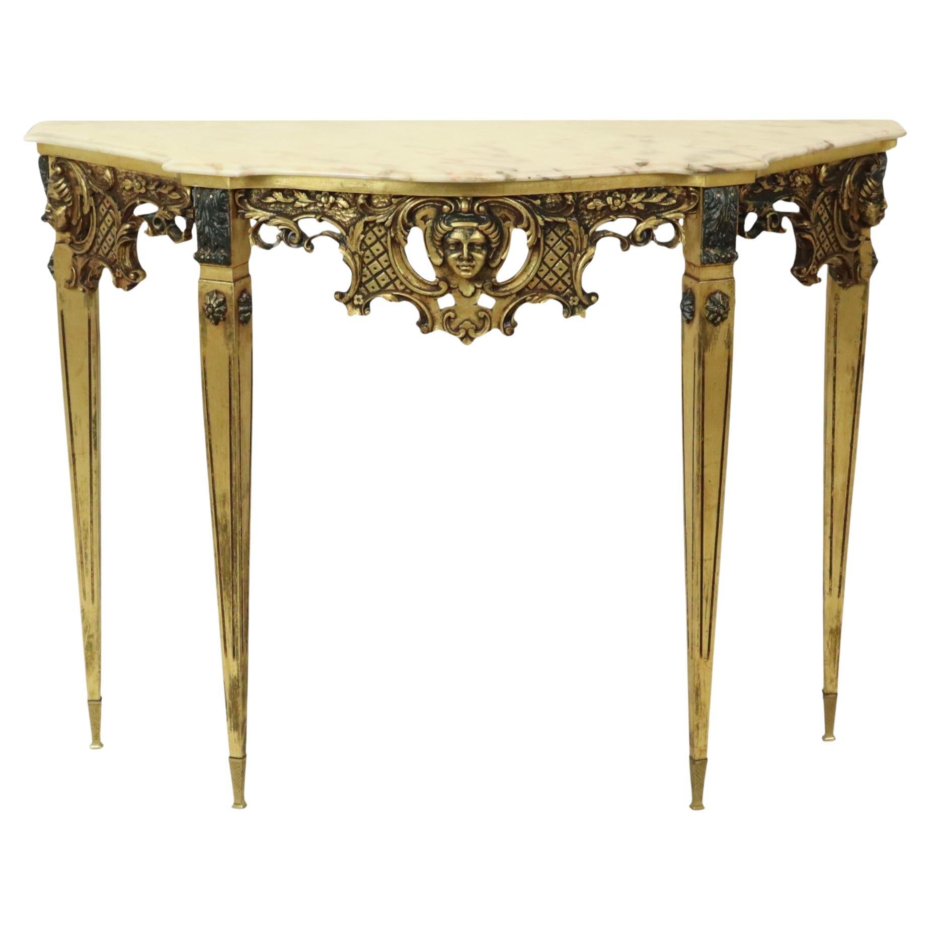 Beautiful Antique Gold Leaf Gilded Console Marble Louis XVI Style