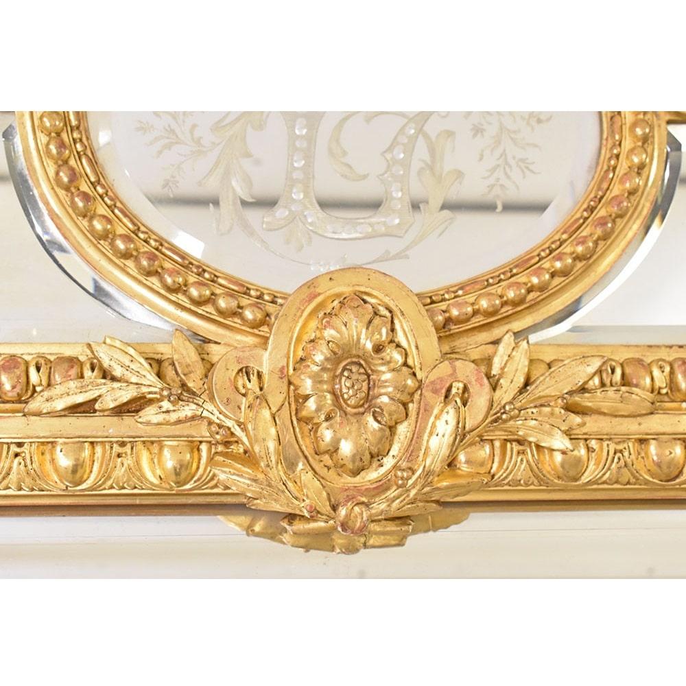 Beautiful Antique Gold Mirror, Wall Mirror with Volutes, Gold Leaf Frame, 19th C 2