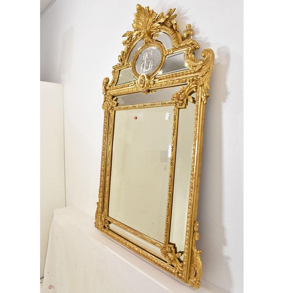 Beautiful Antique Gold Mirror, Wall Mirror with Volutes, Gold Leaf Frame, 19th C 3