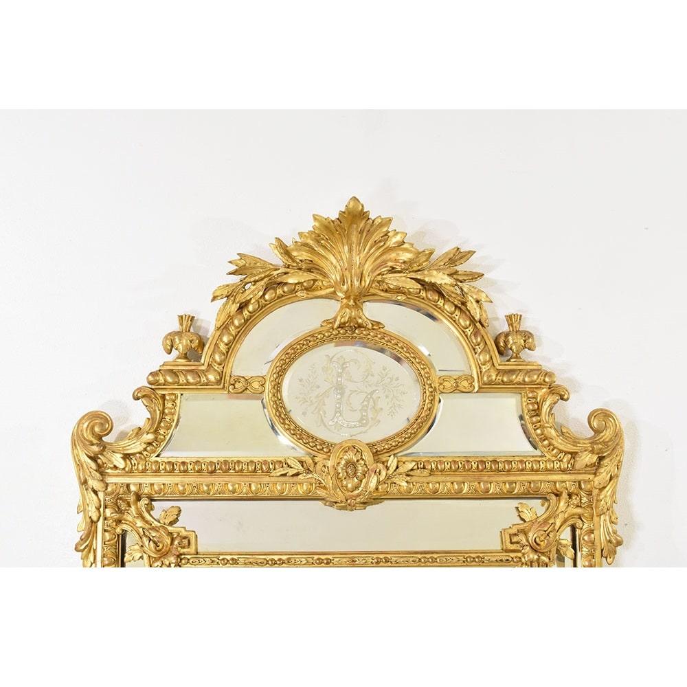 Louis Philippe Beautiful Antique Gold Mirror, Wall Mirror with Volutes, Gold Leaf Frame, 19th C