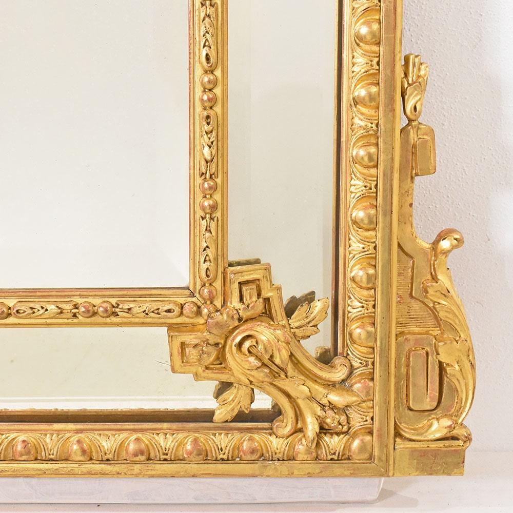 19th Century Beautiful Antique Gold Mirror, Wall Mirror with Volutes, Gold Leaf Frame, 19th C