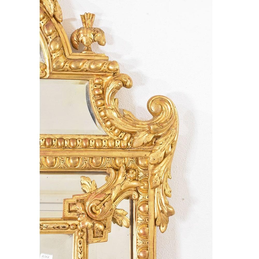 Beautiful Antique Gold Mirror, Wall Mirror with Volutes, Gold Leaf Frame, 19th C 1