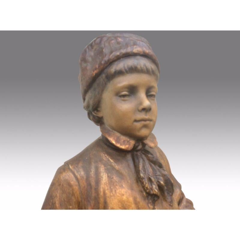 Victorian Beautiful Antique Goldscheider Figurine of Cocky Boy For Sale