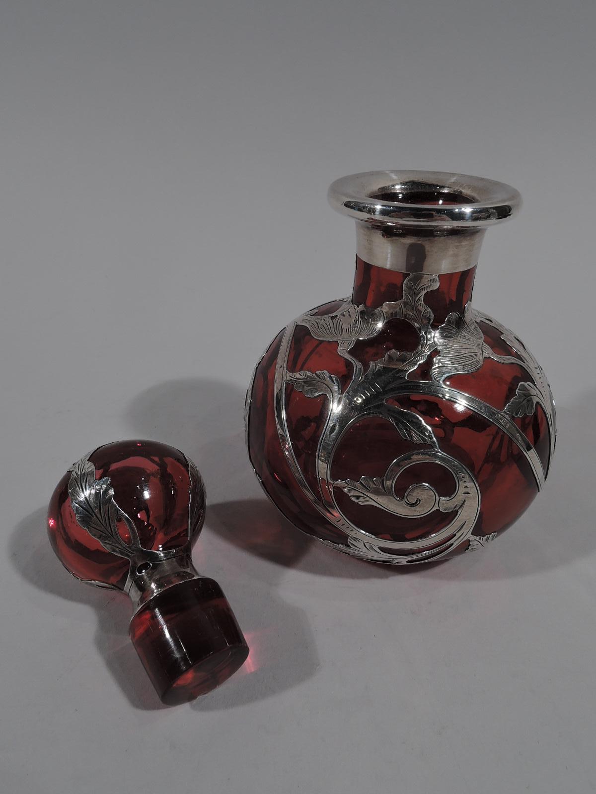 Art Nouveau Beautiful Antique Gorham Classical Red Silver Overlay Perfume