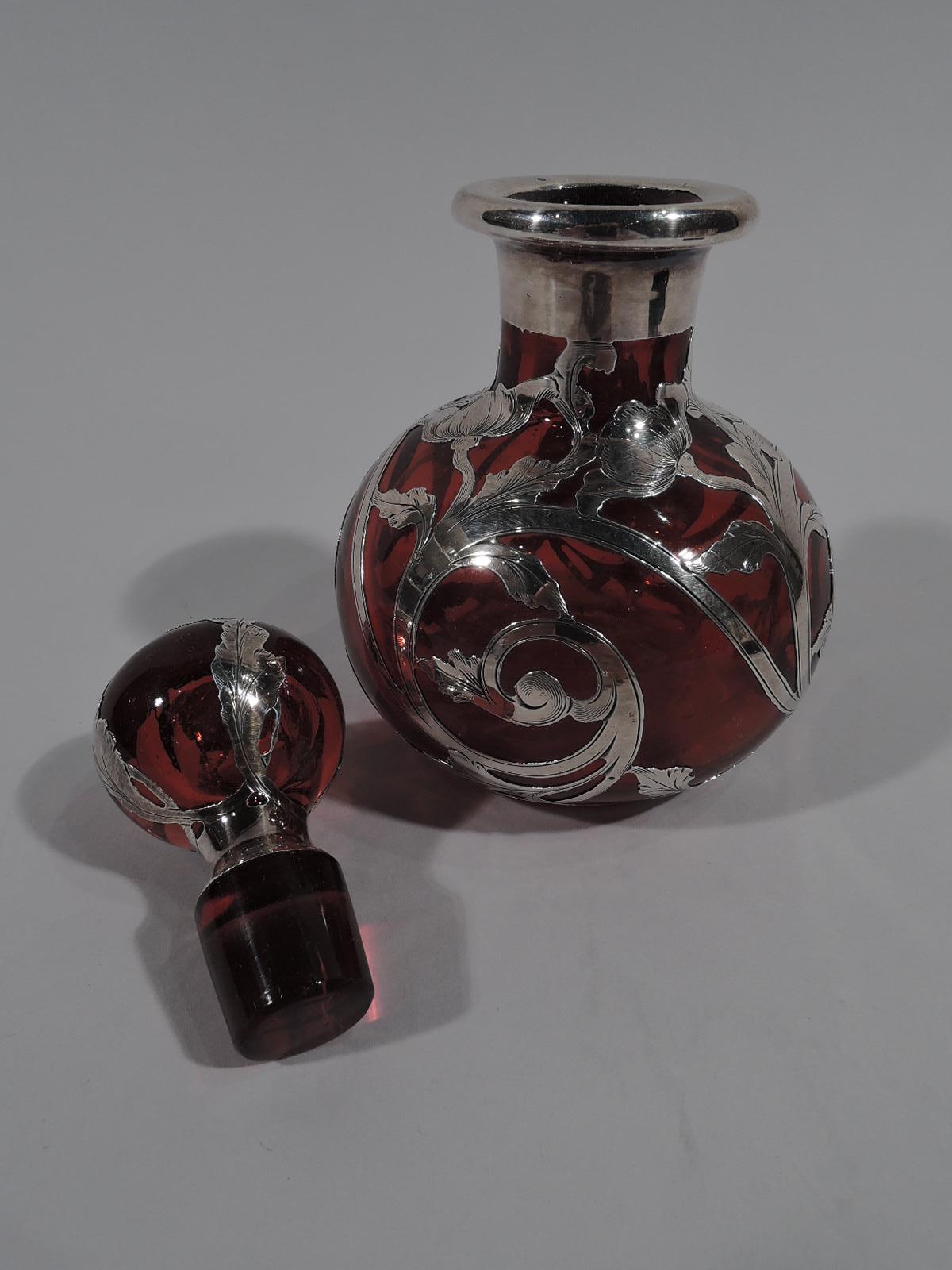 Art nouveau Magnifique flacon de parfum ancien classique rouge Gorham recouvert d'argent en vente