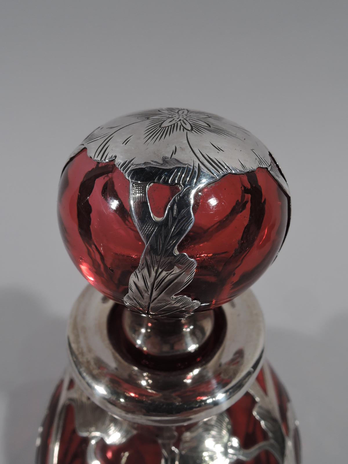 American Beautiful Antique Gorham Classical Red Silver Overlay Perfume