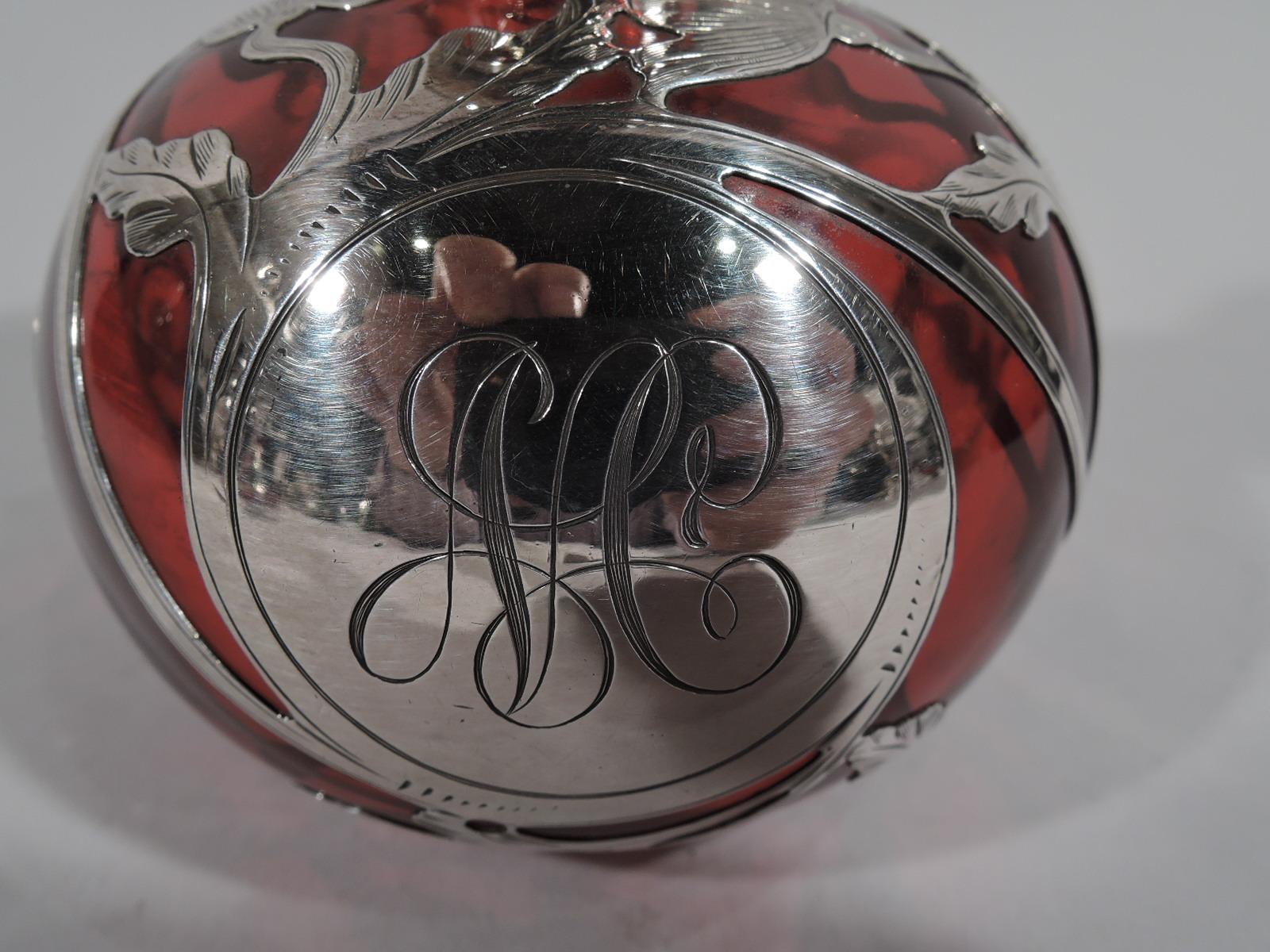 Beautiful Antique Gorham Classical Red Silver Overlay Perfume In Excellent Condition In New York, NY