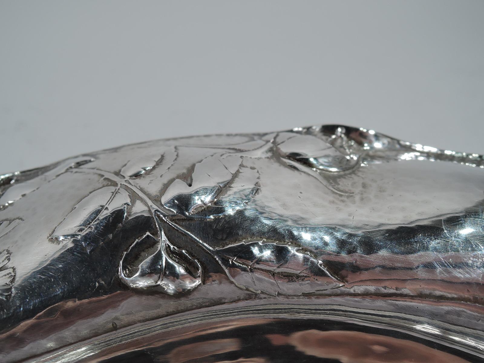 Aesthetic Movement Beautiful Antique Gorham Martele Silver Bowl with Strewn Roses
