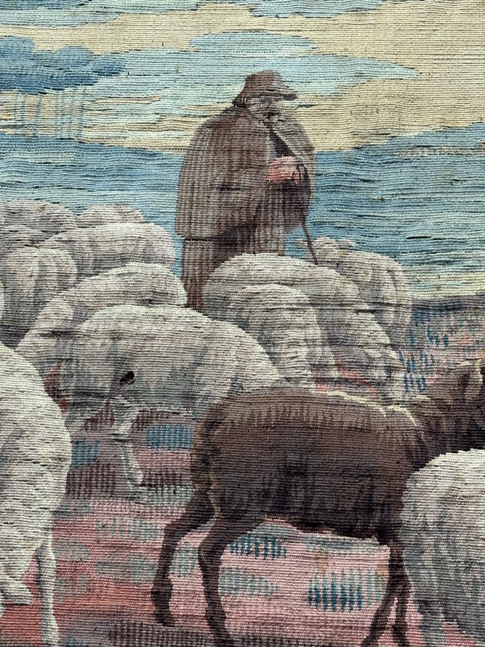 Wool Beautiful antique handwoven Aubusson or Flanders tapestry For Sale