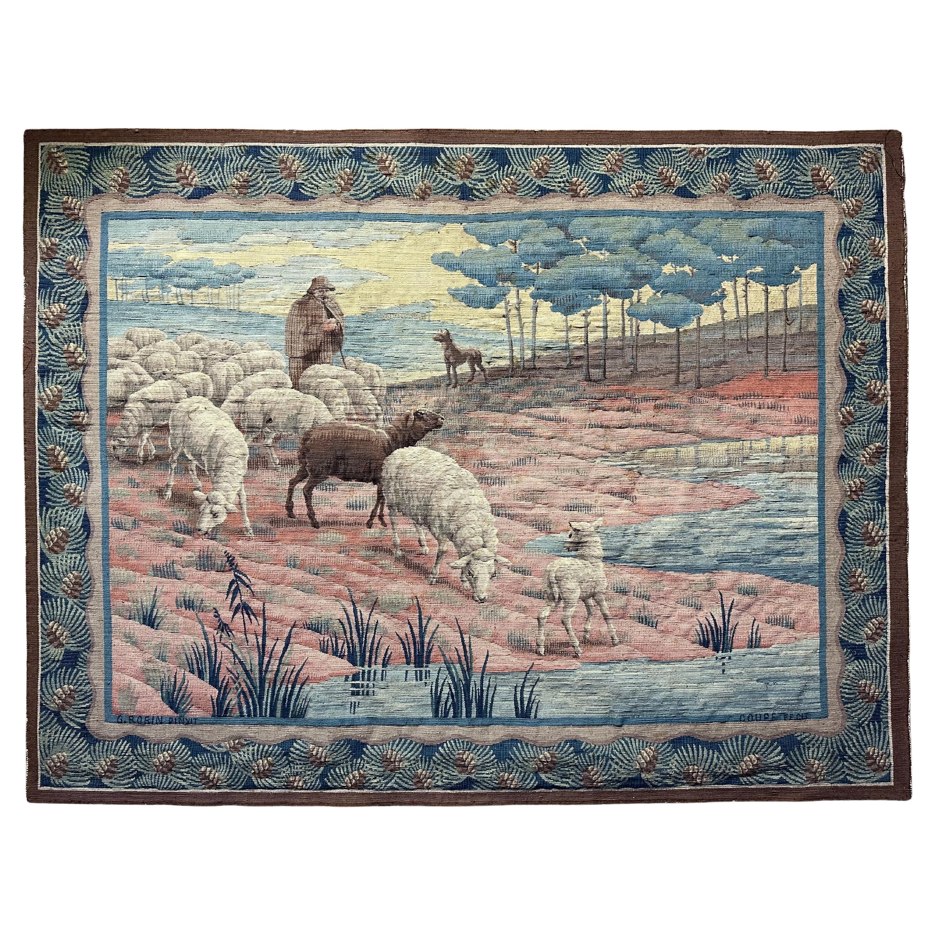 Beautiful antique handwoven Aubusson or Flanders tapestry