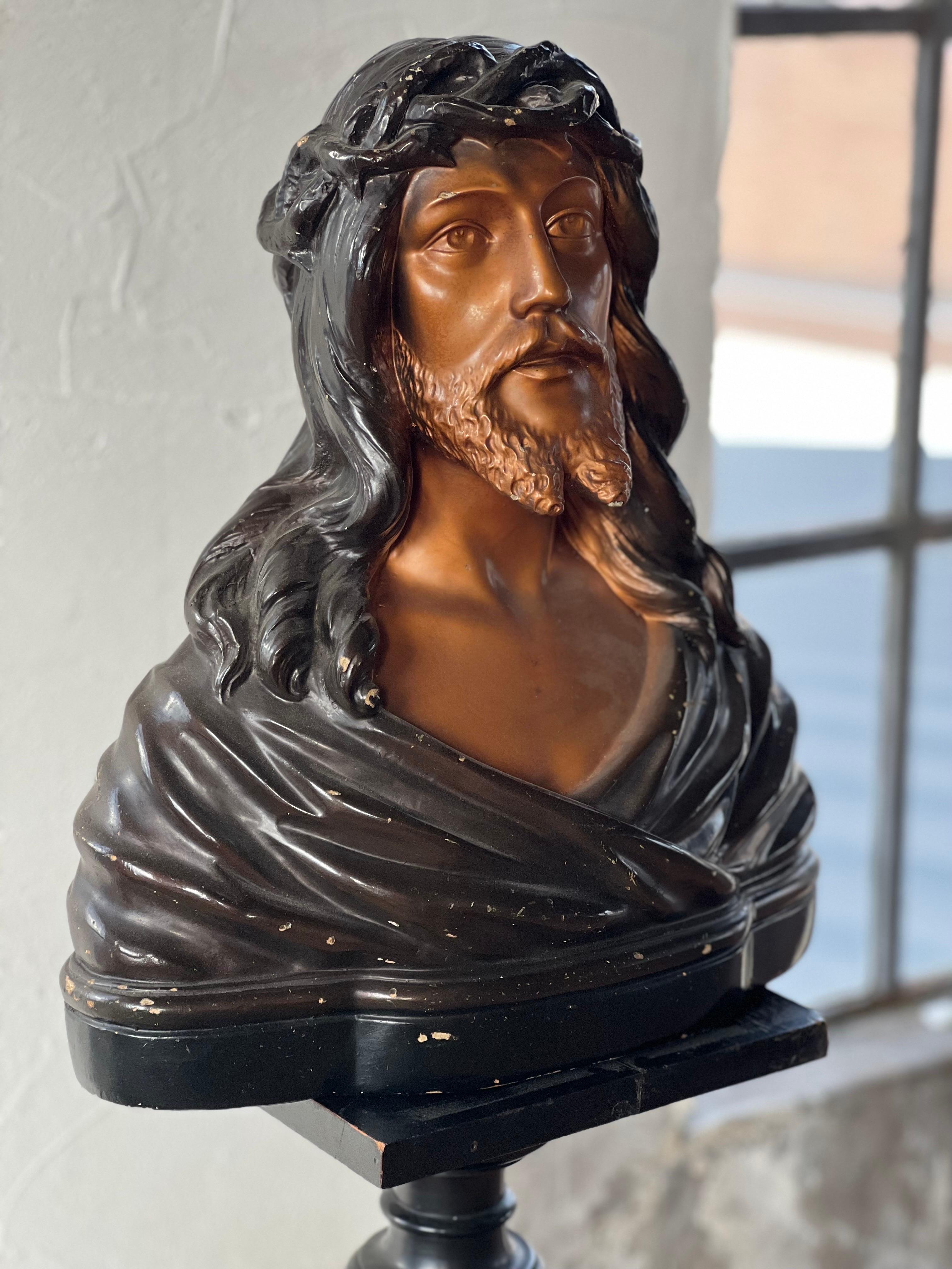 Beautiful antique Jezus bust, Jean Carli, Belgium ca. 1900 6