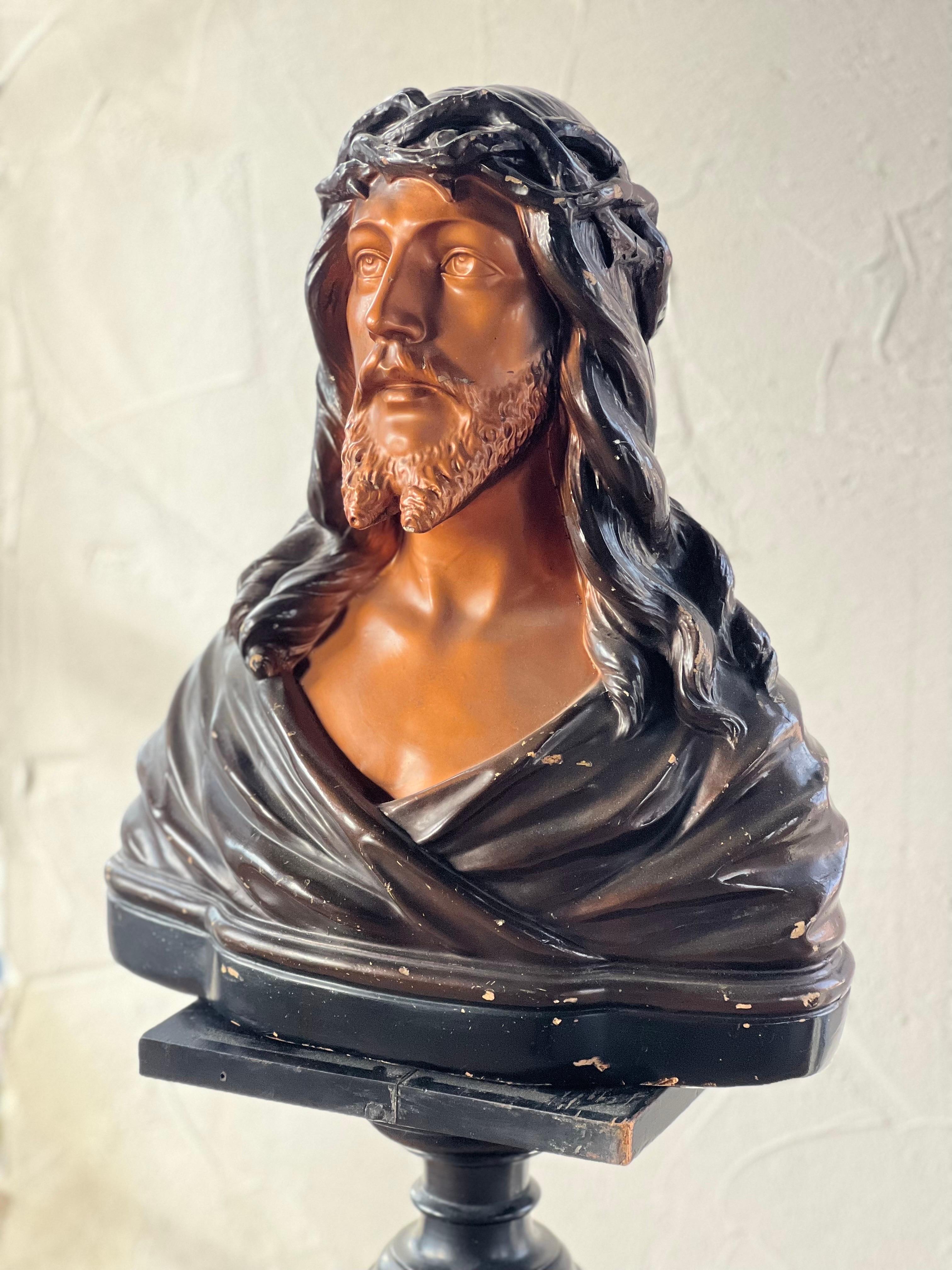 Beautiful antique Jezus bust, Jean Carli, Belgium ca. 1900 In Good Condition In Hoogeveen, NL