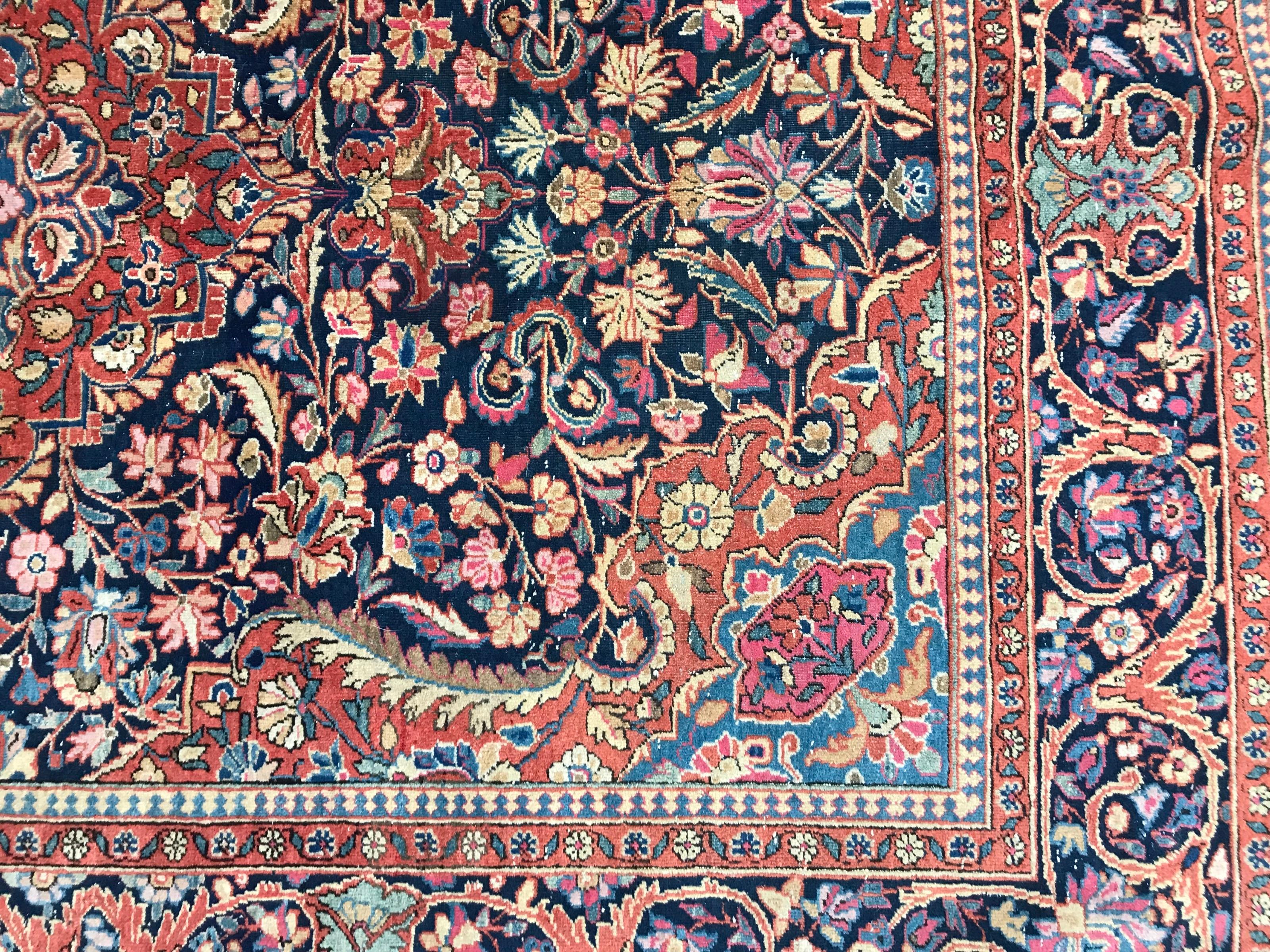 Central Asian Beautiful Antique Kashan Rug For Sale