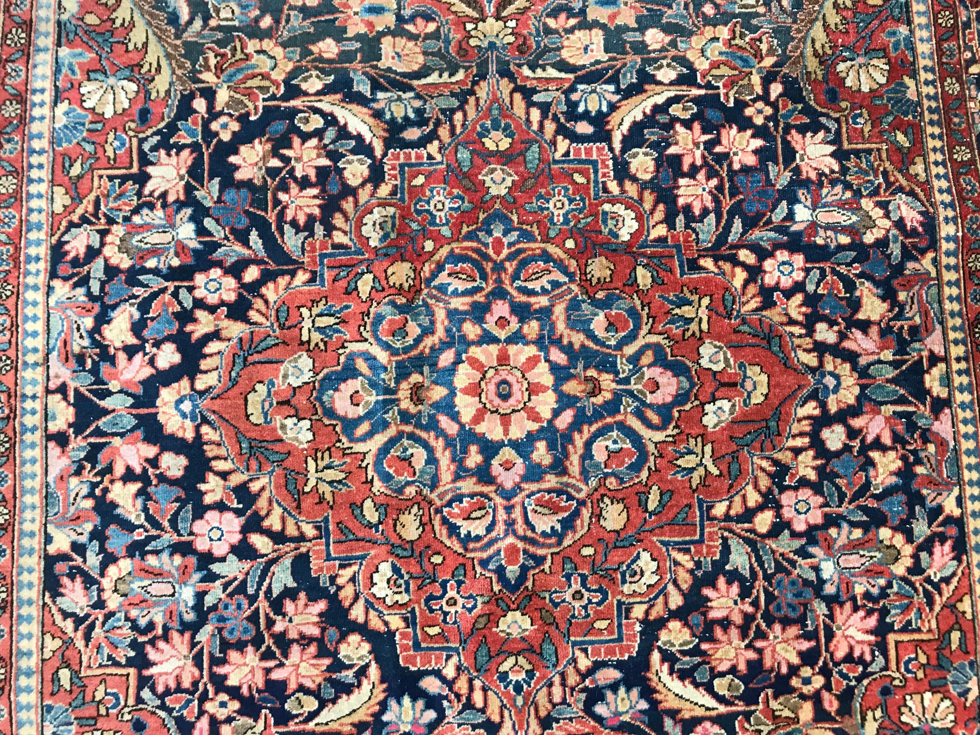 Hand-Knotted Beautiful Antique Kashan Rug For Sale