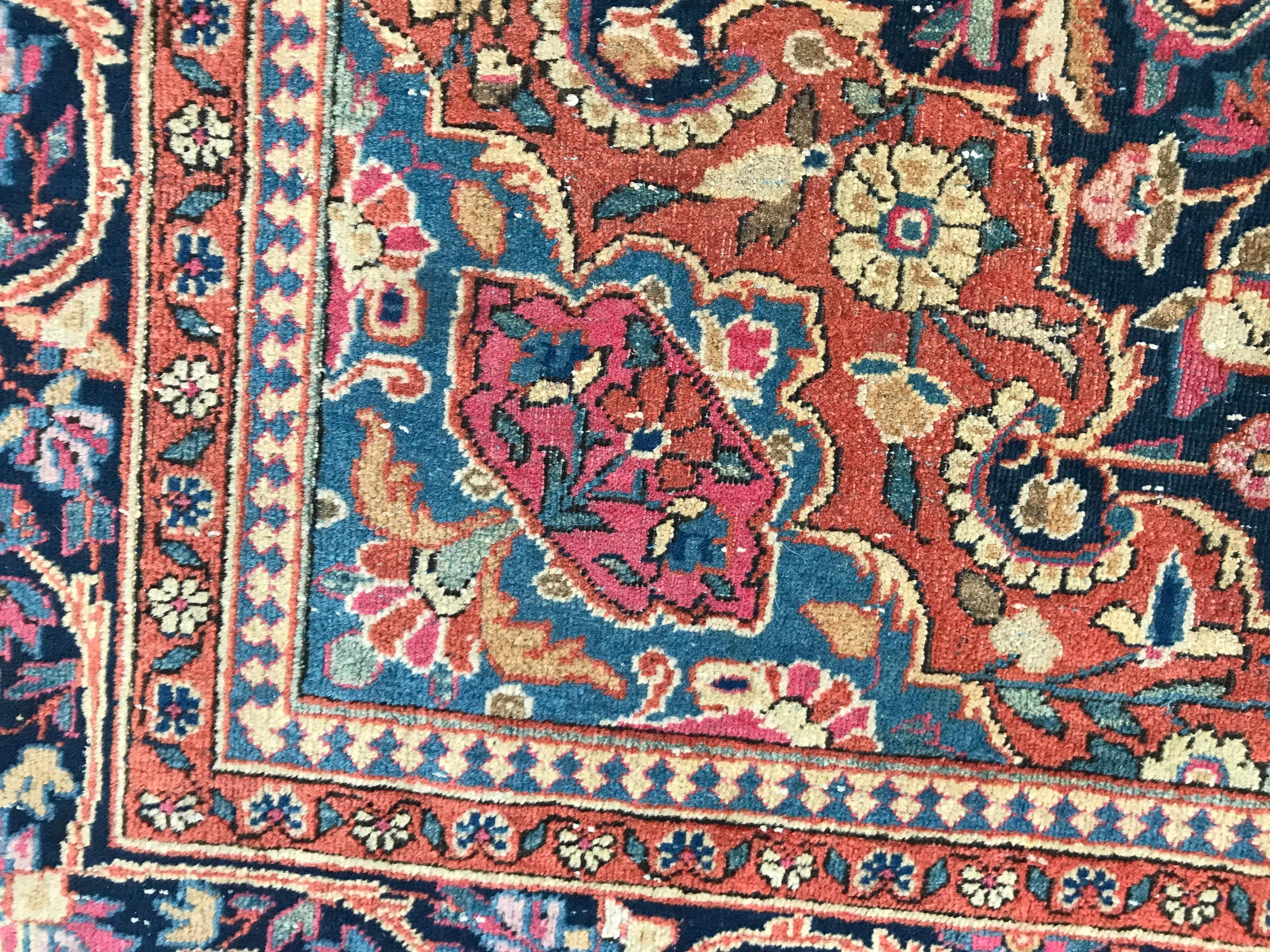 Wool Beautiful Antique Kashan Rug For Sale