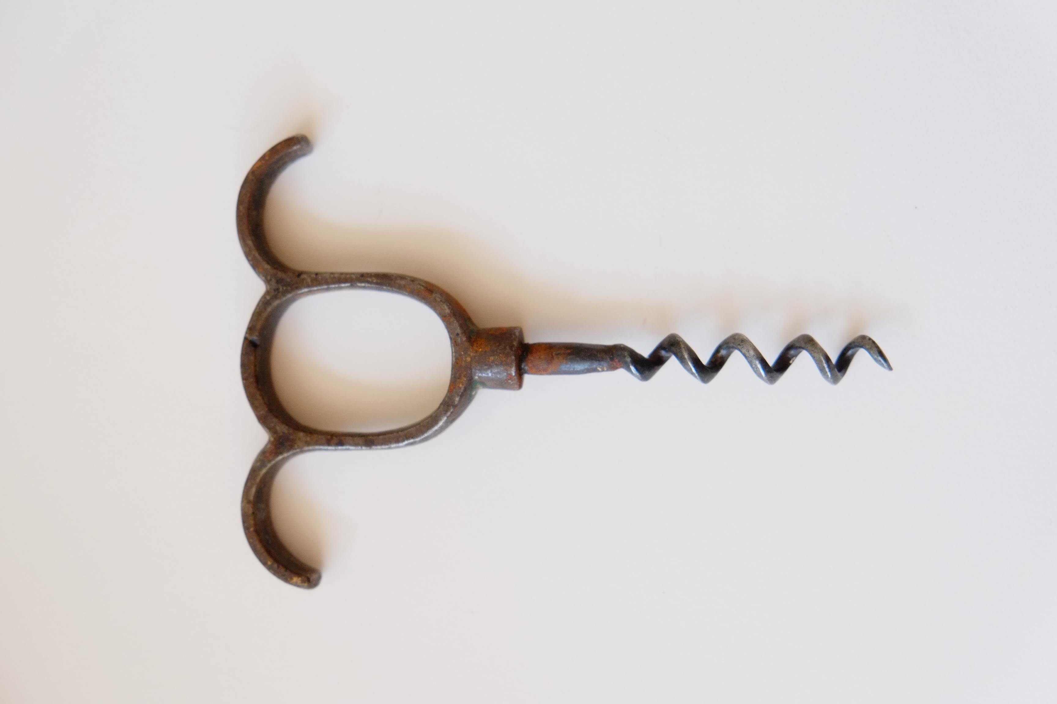 English Beautiful Antique late 19th C. Finger Pull Iron Corkscrew For Sale