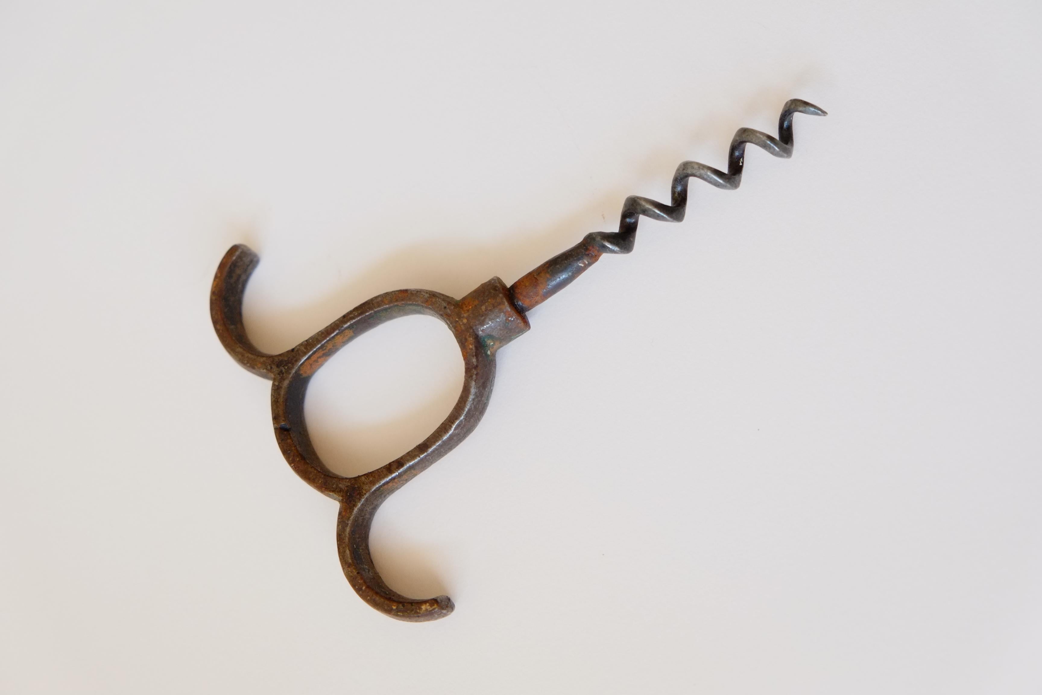 Cast Beautiful Antique late 19th C. Finger Pull Iron Corkscrew For Sale