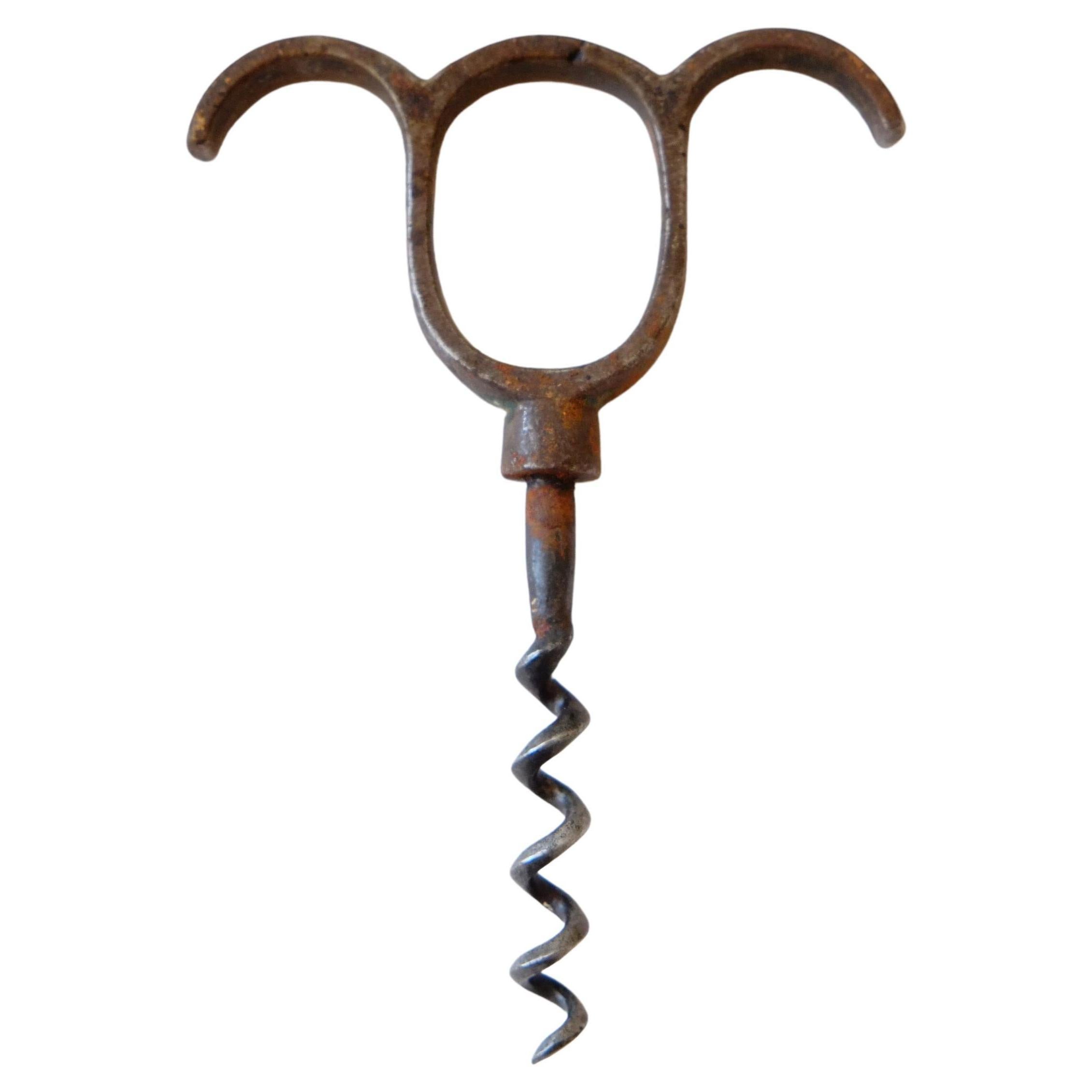 Beautiful Antique late 19th C. Finger Pull Iron Corkscrew For Sale