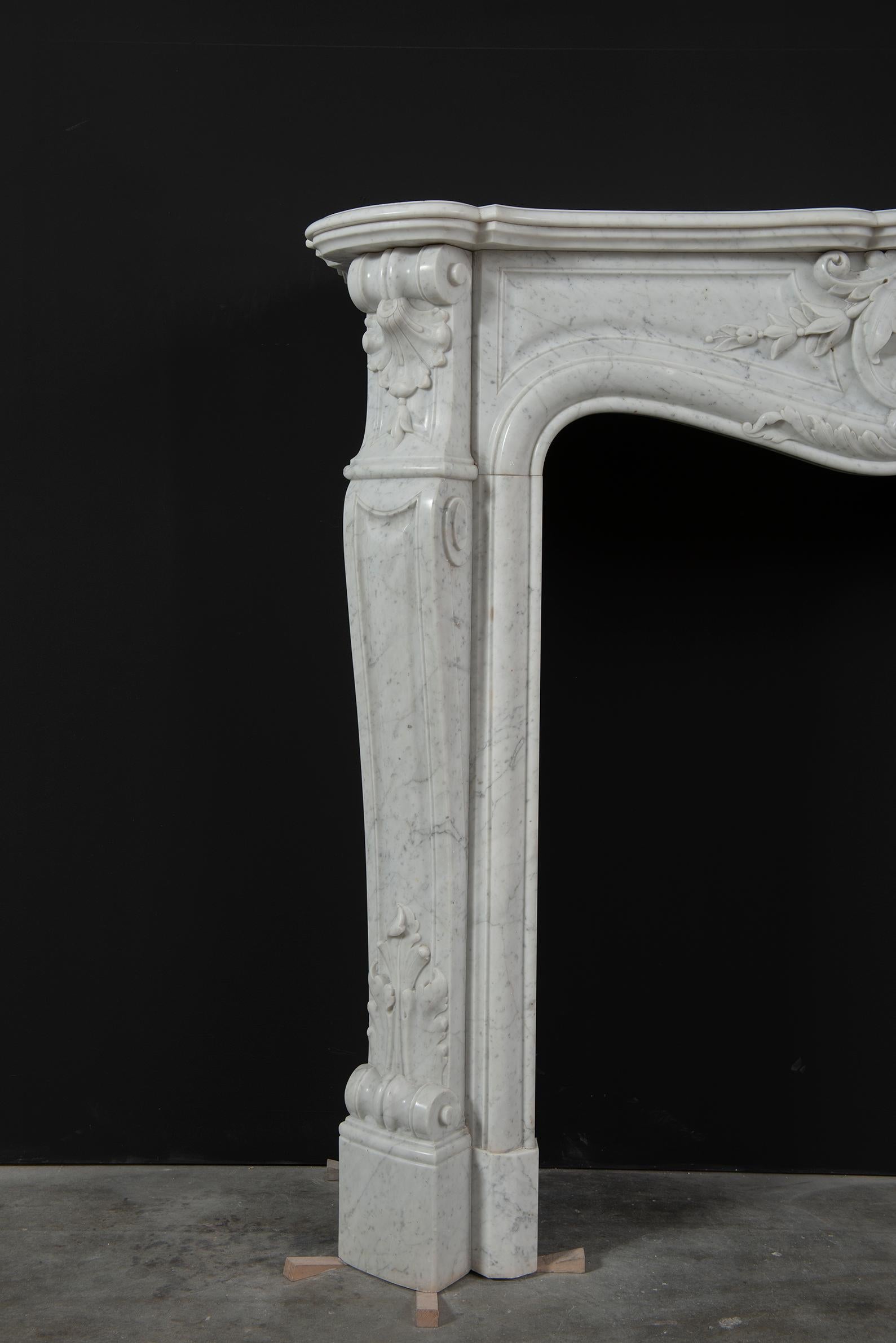 Carrara Marble Beautiful Antique Louis XV Fireplace Mantel