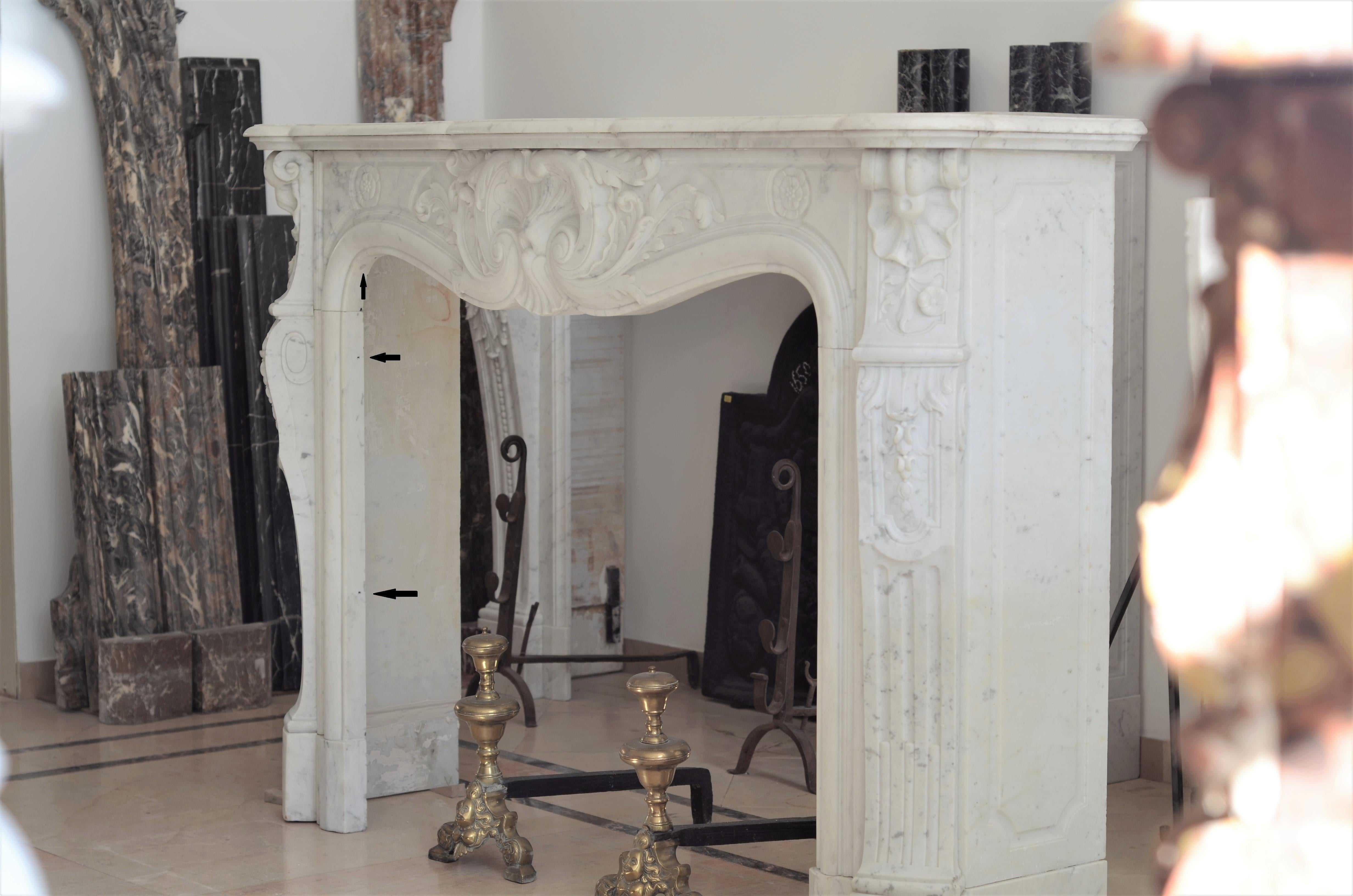 Beautiful Antique Louis XV Fireplace Mantel in Carrara White Marble 7