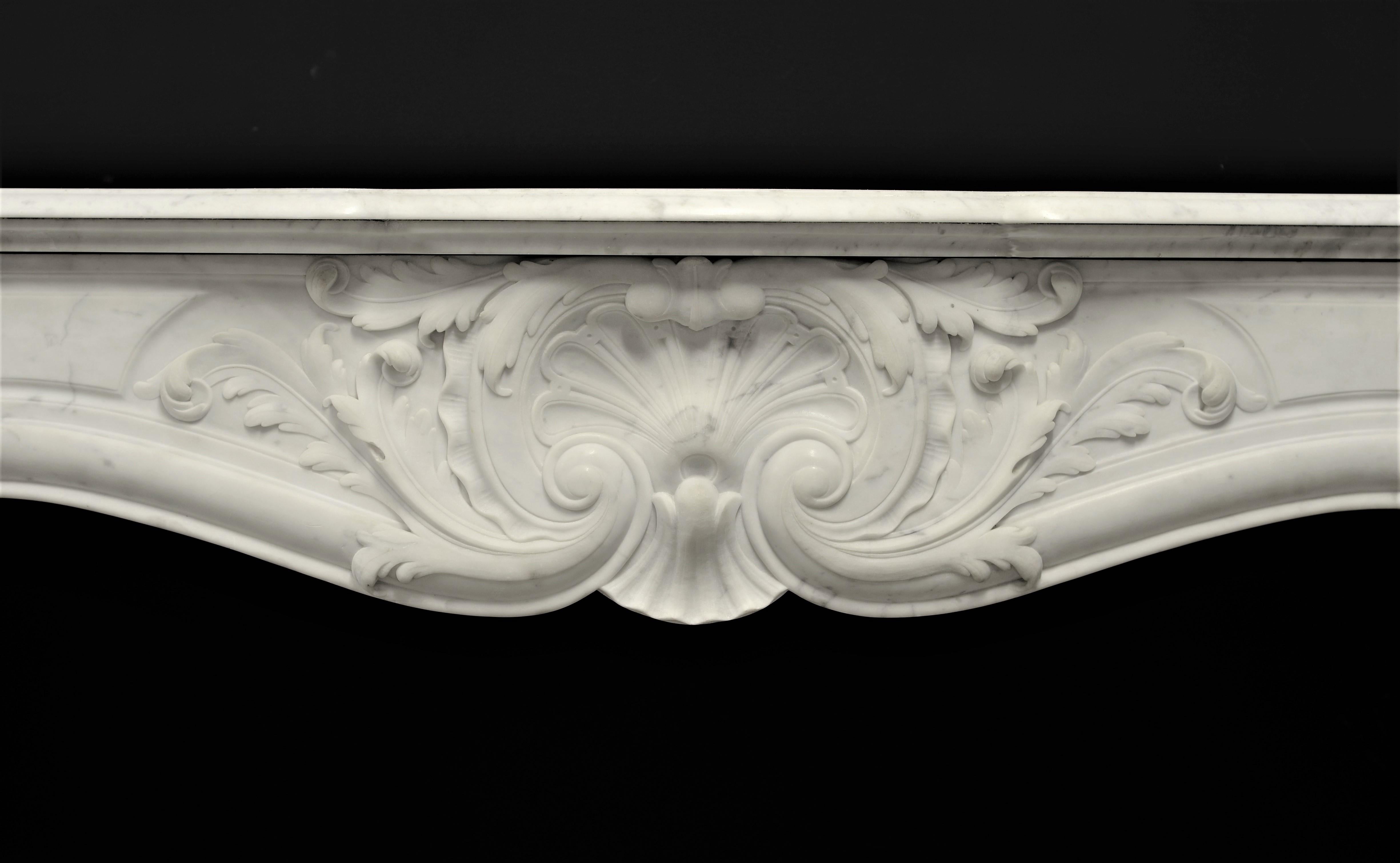 French Beautiful Antique Louis XV Fireplace Mantel in Carrara White Marble