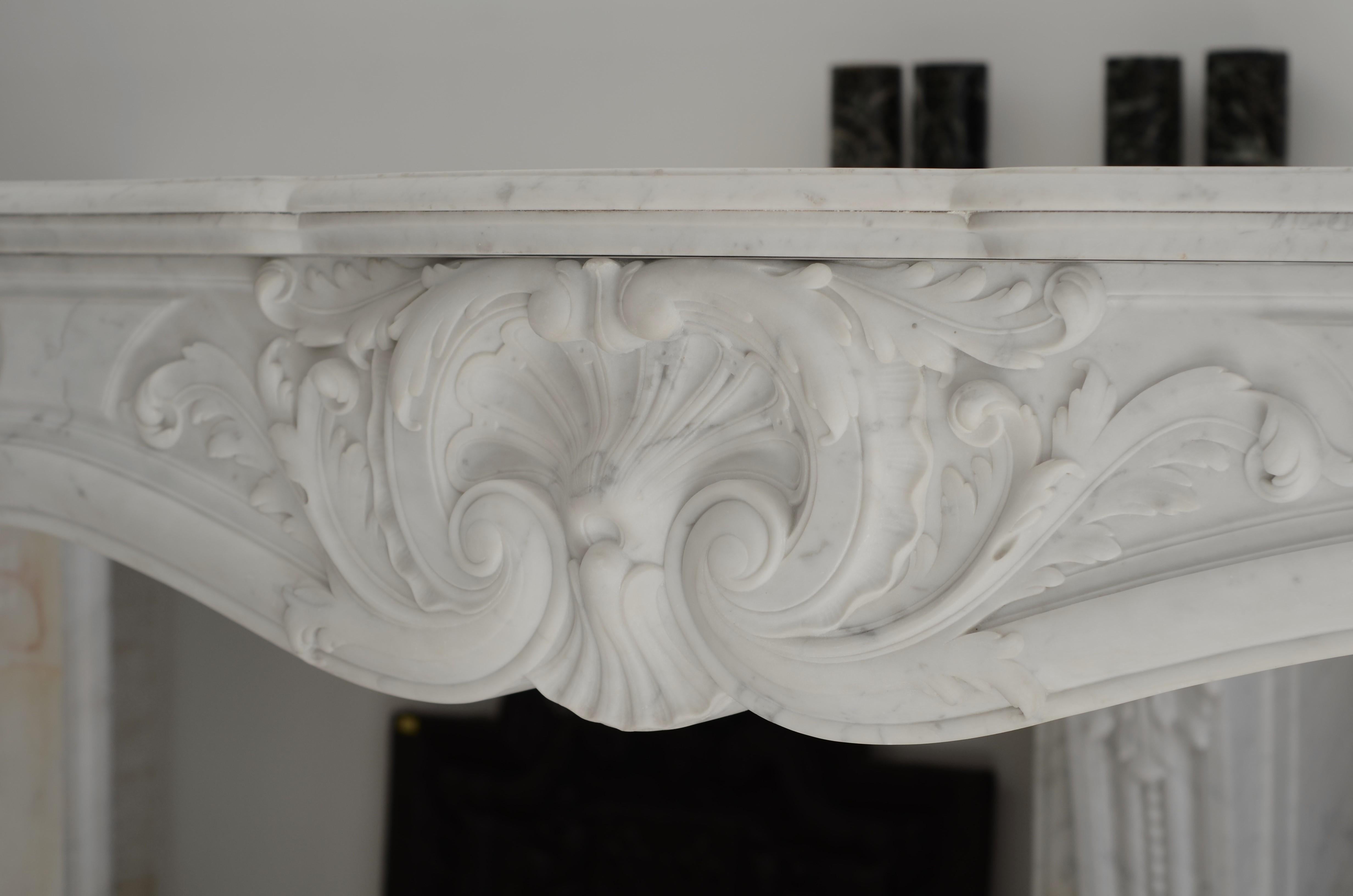 Beautiful Antique Louis XV Fireplace Mantel in Carrara White Marble 2