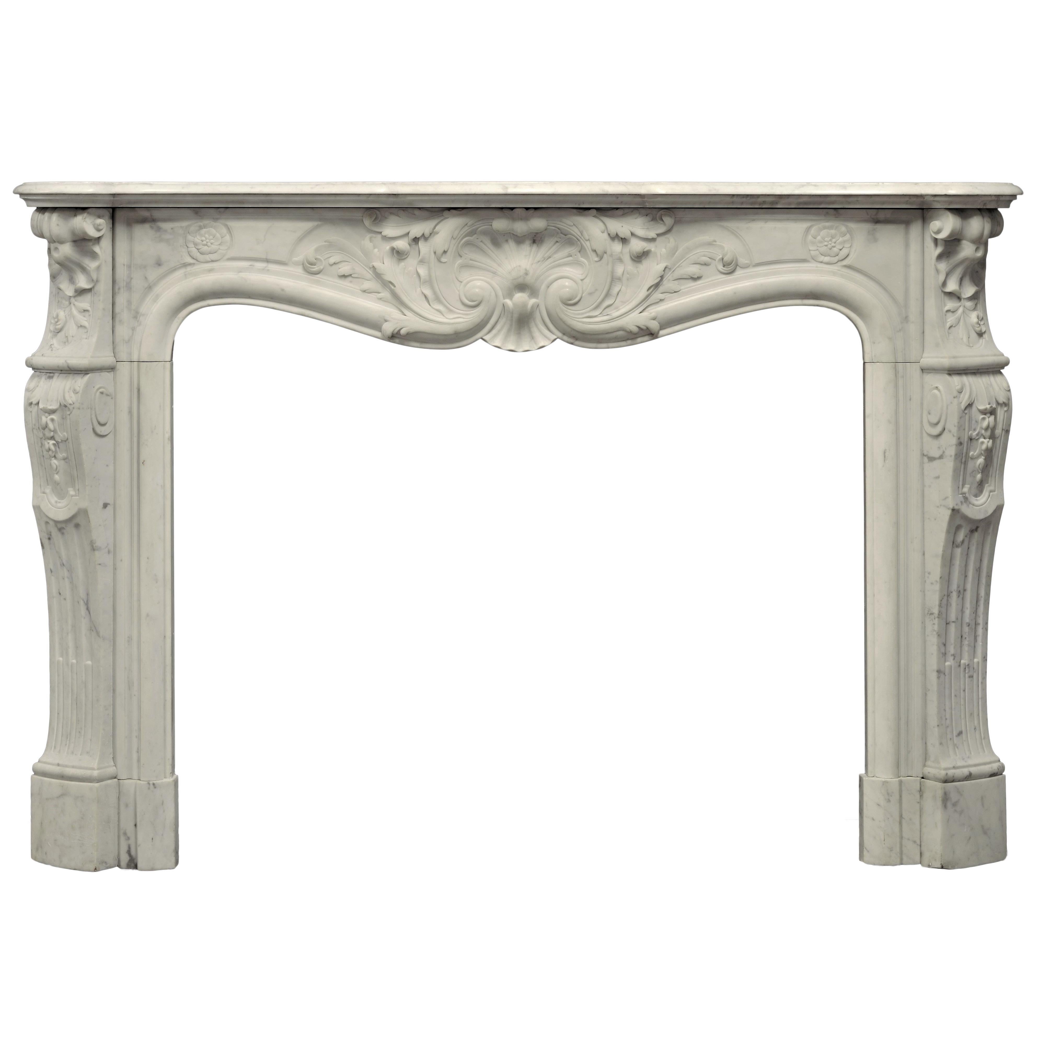 Beautiful Antique Louis XV Fireplace Mantel in Carrara White Marble