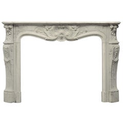 Beautiful Antique Louis XV Fireplace Mantel in Carrara White Marble