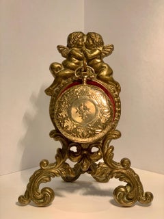 Beautiful Antique Loving Cherubs Gold Metal Pocket Watch Holder or Porte Montre