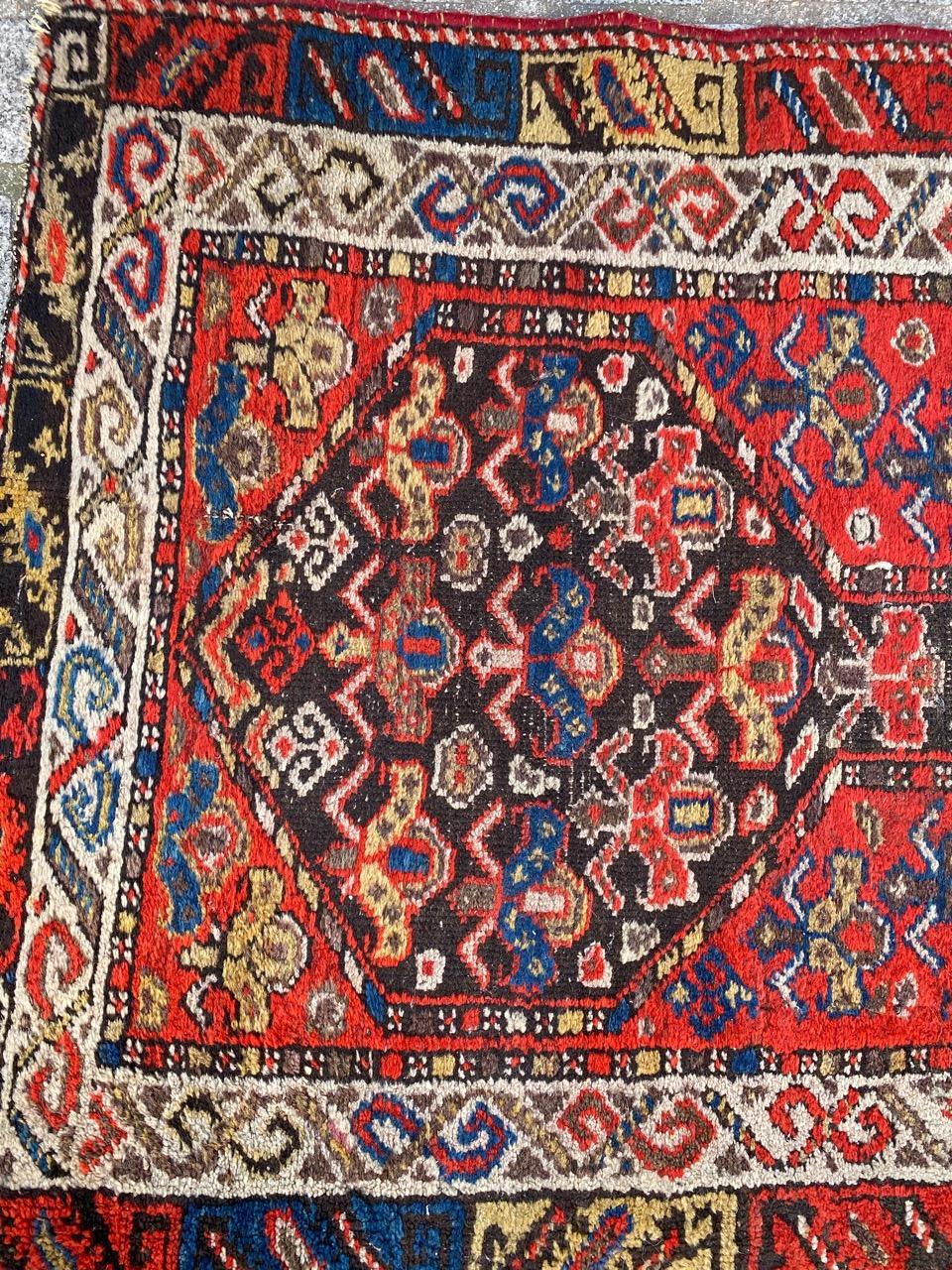 Nice 19th century Malayer runner with beautiful tribal geometrical design and nice natural colors, entirely hand knotted with wool velvet on Cotton foundation.