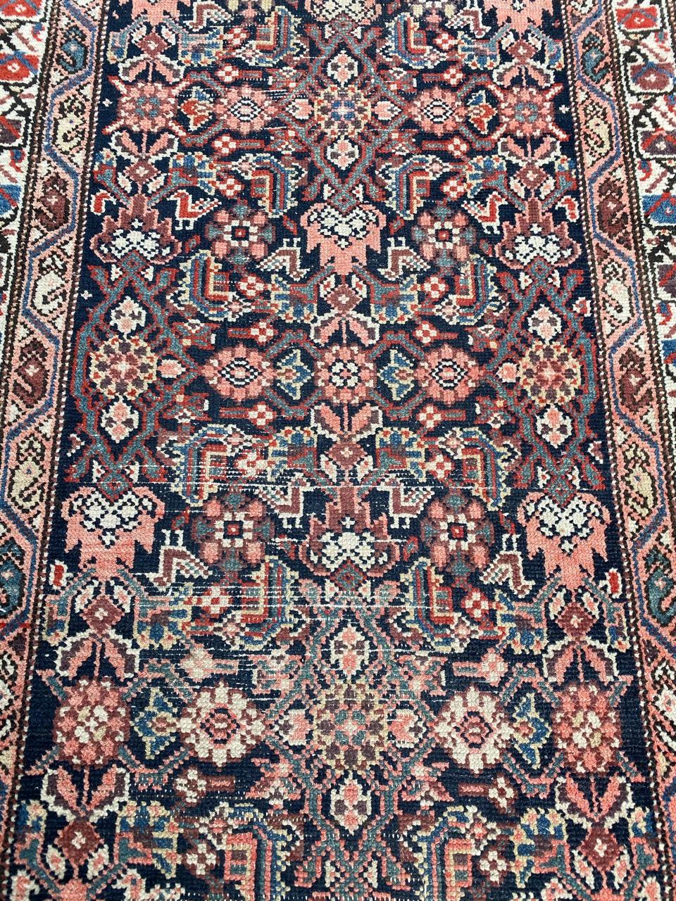 Nice late 19th century runner with beautiful Herati design and beautiful natural colors with blue, pink, orange, brown, yellow and green, entirely hand knotted with wool velvet on cotton foundation.

✨✨✨
