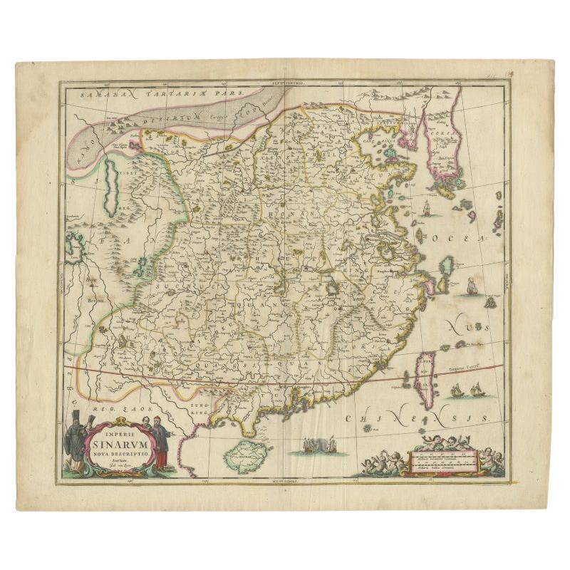 Beautiful Antique Map of China and Korea by Famous Mapmaker Janssonius, c.1660 For Sale
