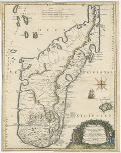 Beautiful Antique Map of Madagascar, The Comoros Islands & Reunion Island, 1667