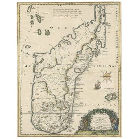 Beautiful Antique Map of Madagascar, The Comoros Islands & Reunion Island, 1667