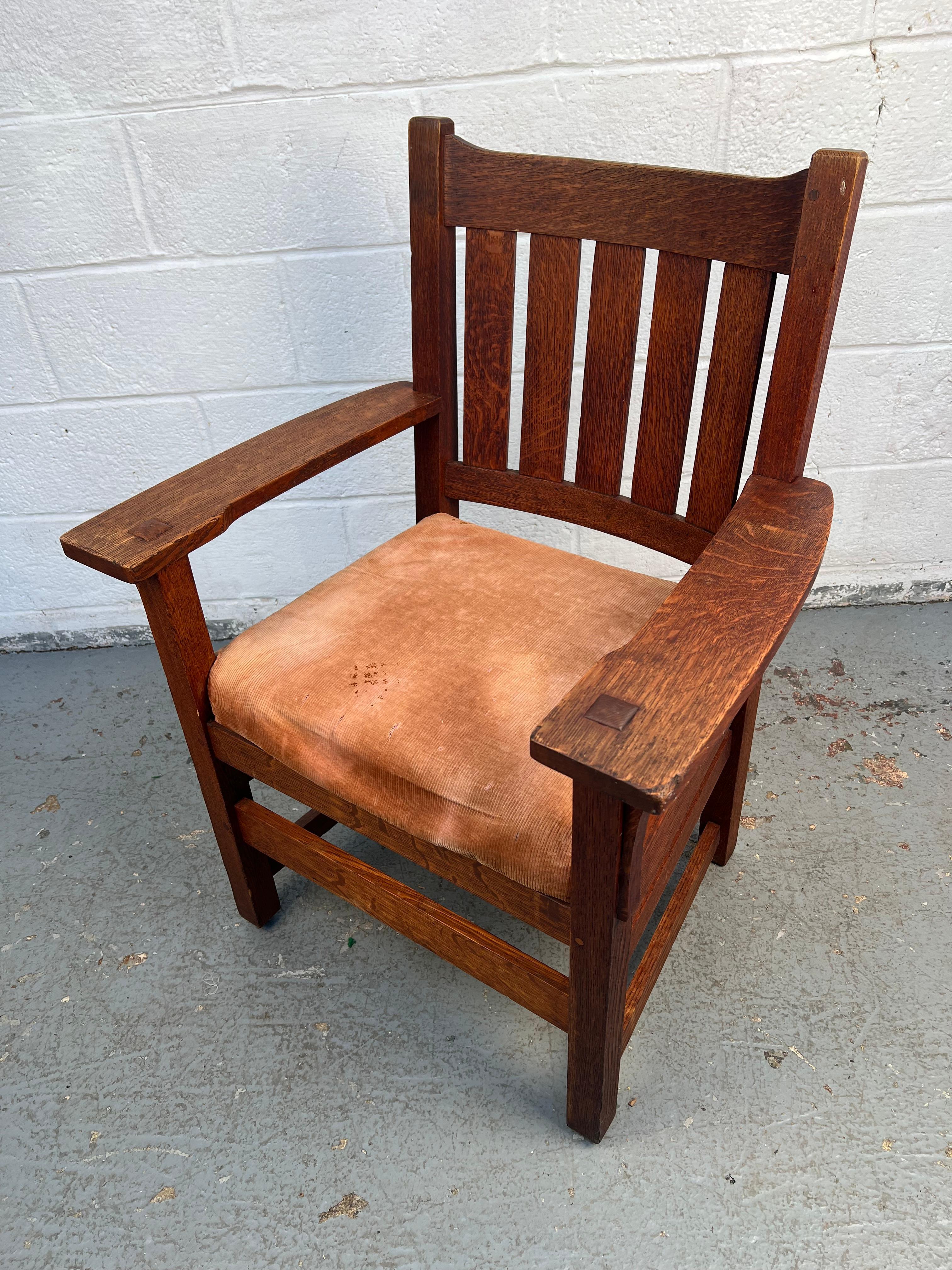 Américain Magnifique chaise ancienne Mission Oak Oak Stickley en vente
