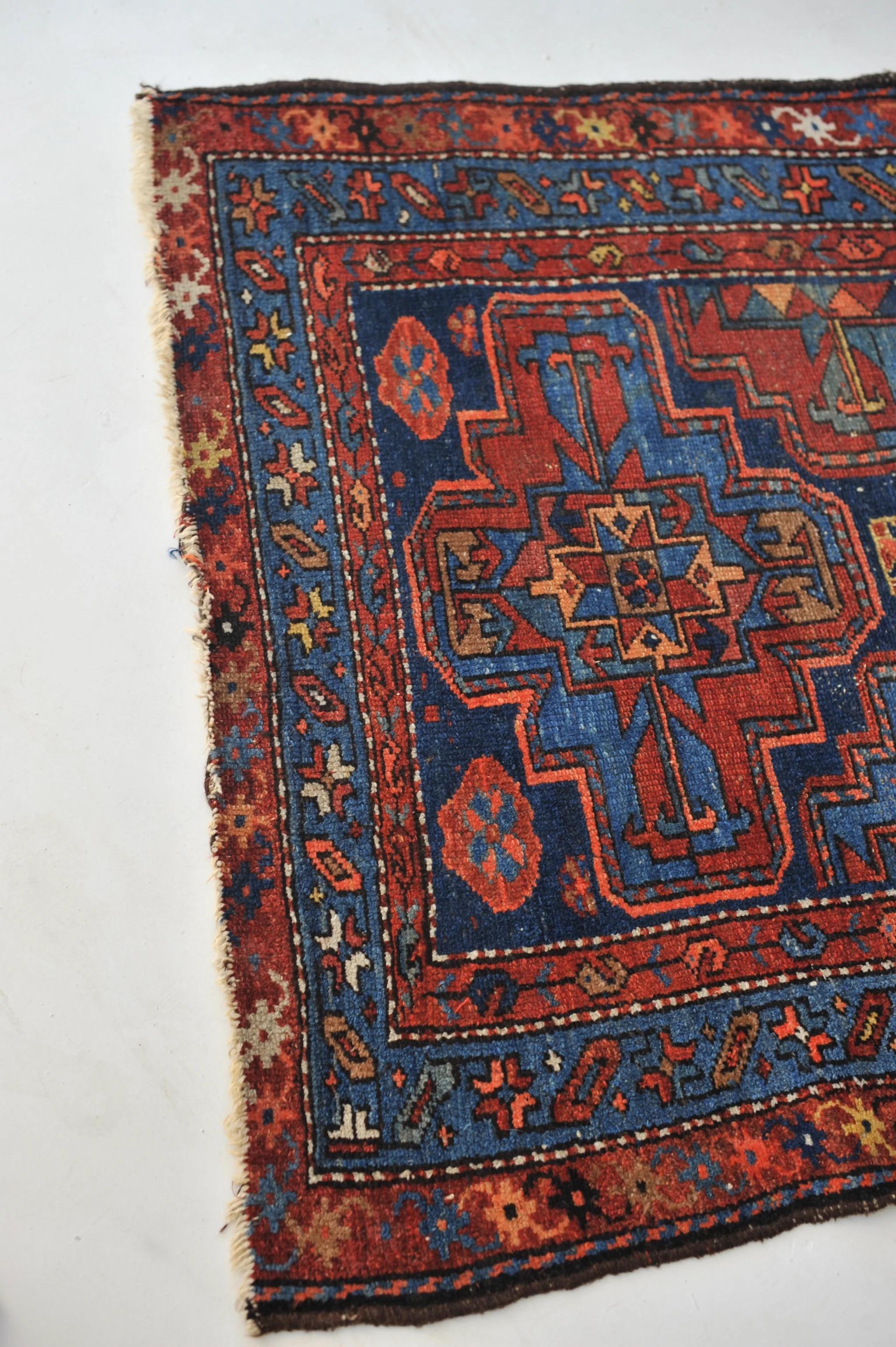 Beautiful Antique Navy and Rust Elephant Track Inspired Rug, c.1930's 6