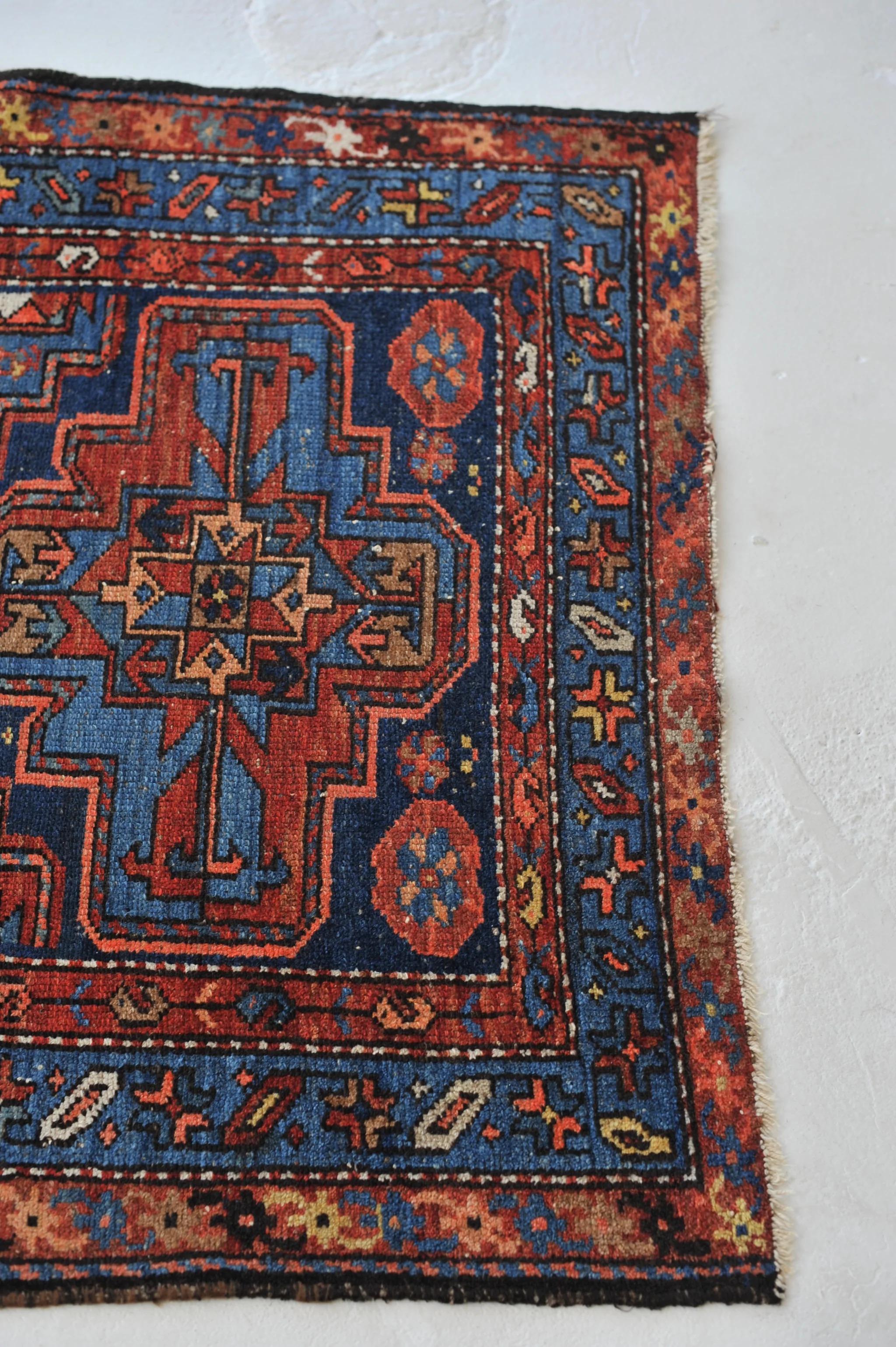 20th Century Beautiful Antique Navy and Rust Elephant Track Inspired Rug, c.1930's